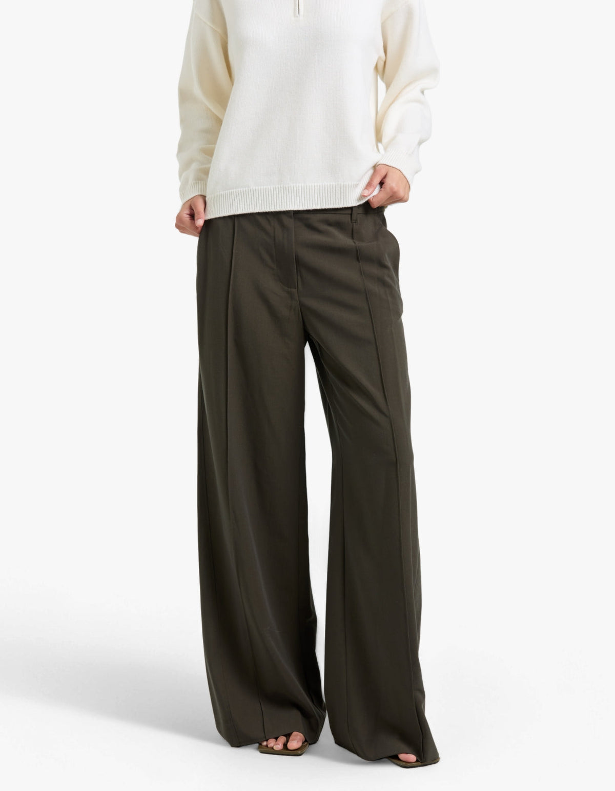 Una Straight Leg Pin Tuck Trouser - Dark Emerald