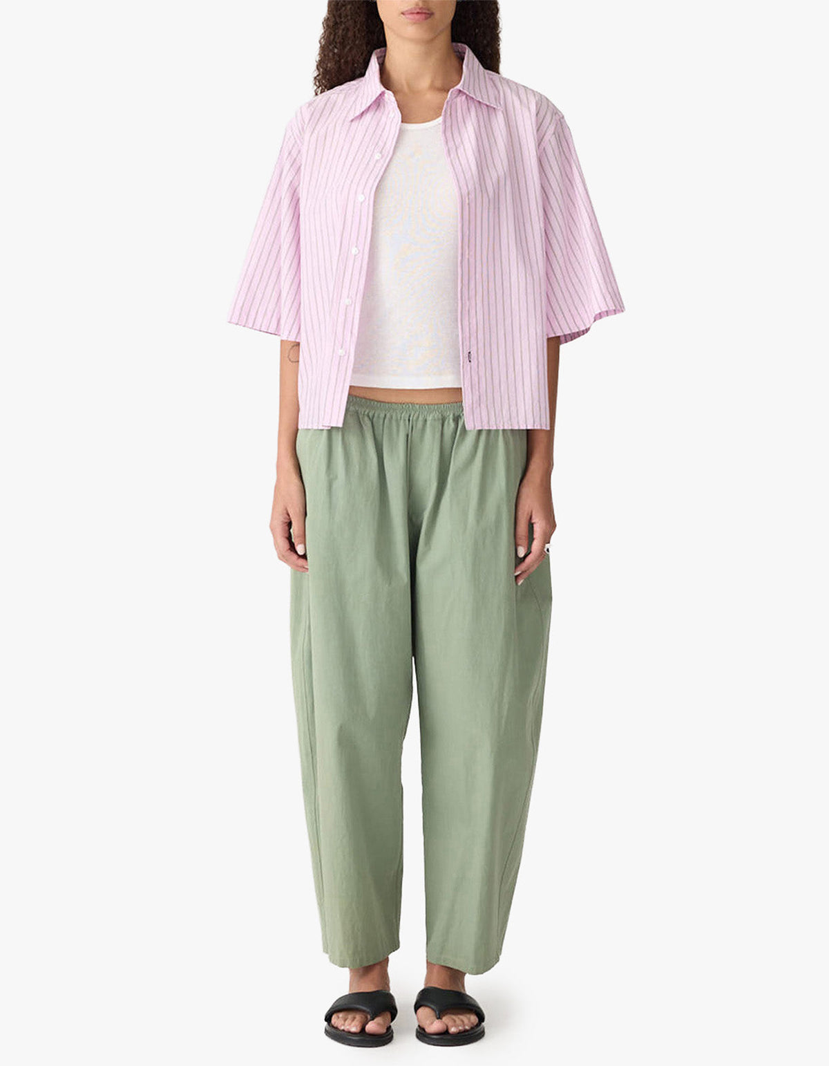 Crushed Cotton Gathered Pant - Dark Sage