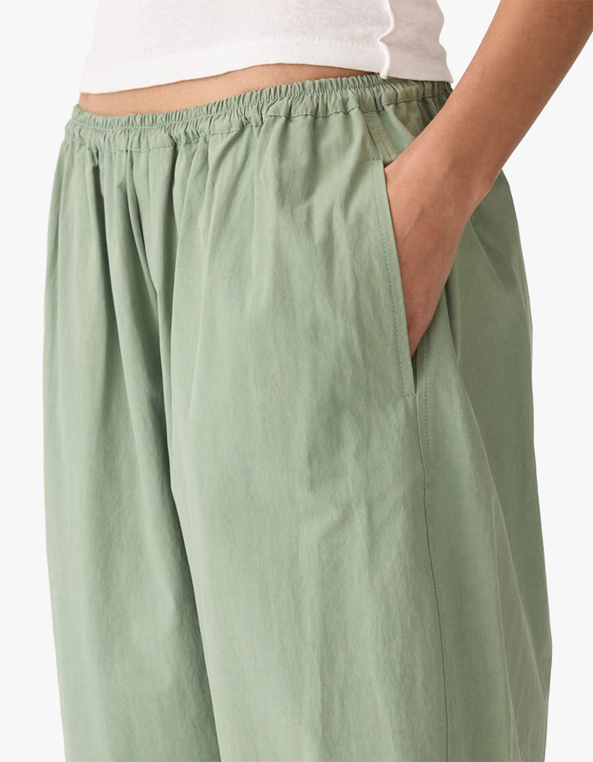 Crushed Cotton Gathered Pant - Dark Sage