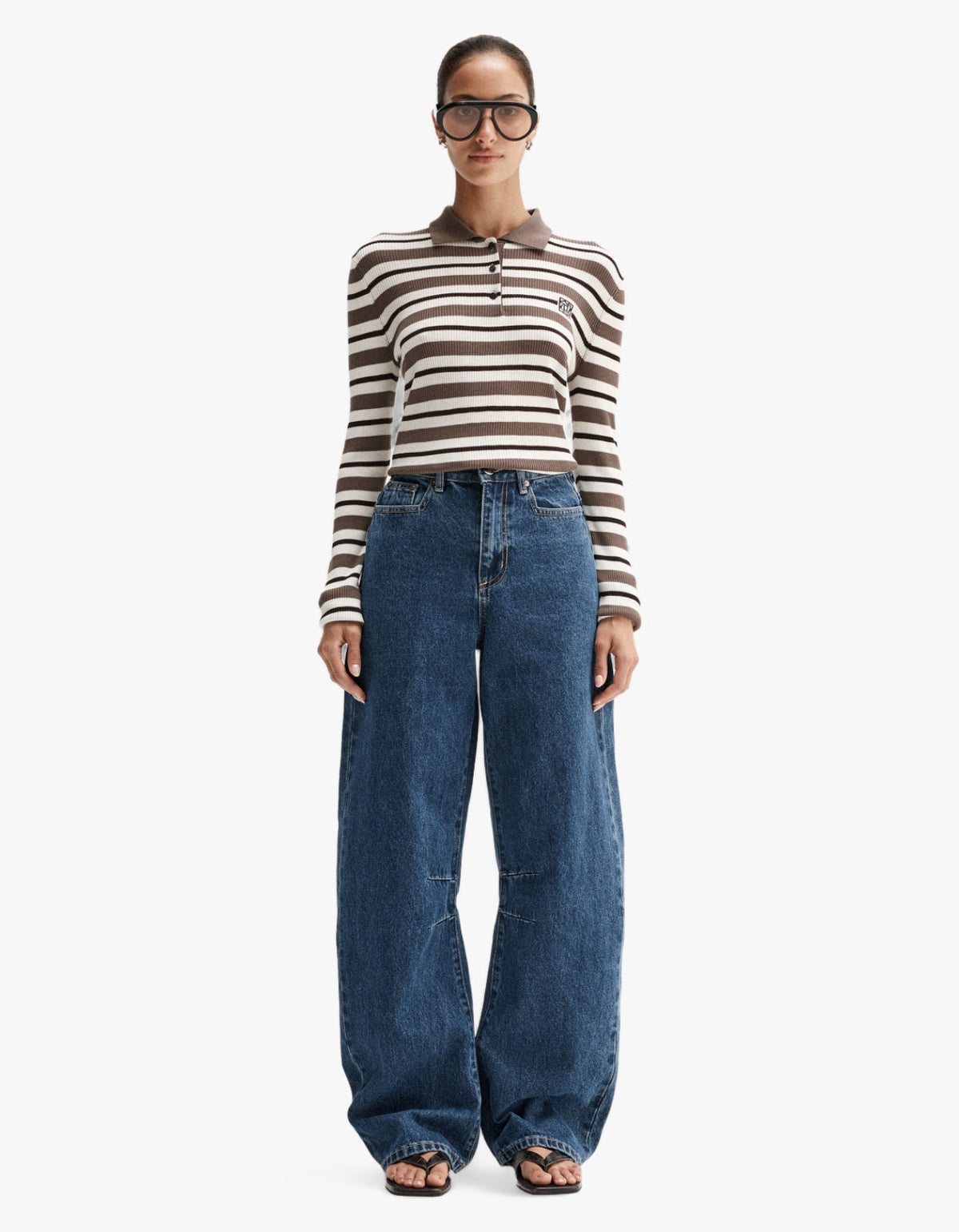 Ana Long Sleeve Polo - Chocolate Multi Stripe