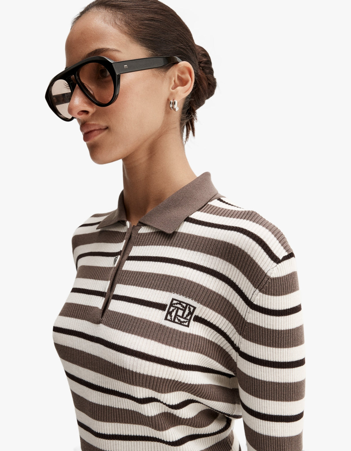 Ana Long Sleeve Polo - Chocolate Multi Stripe