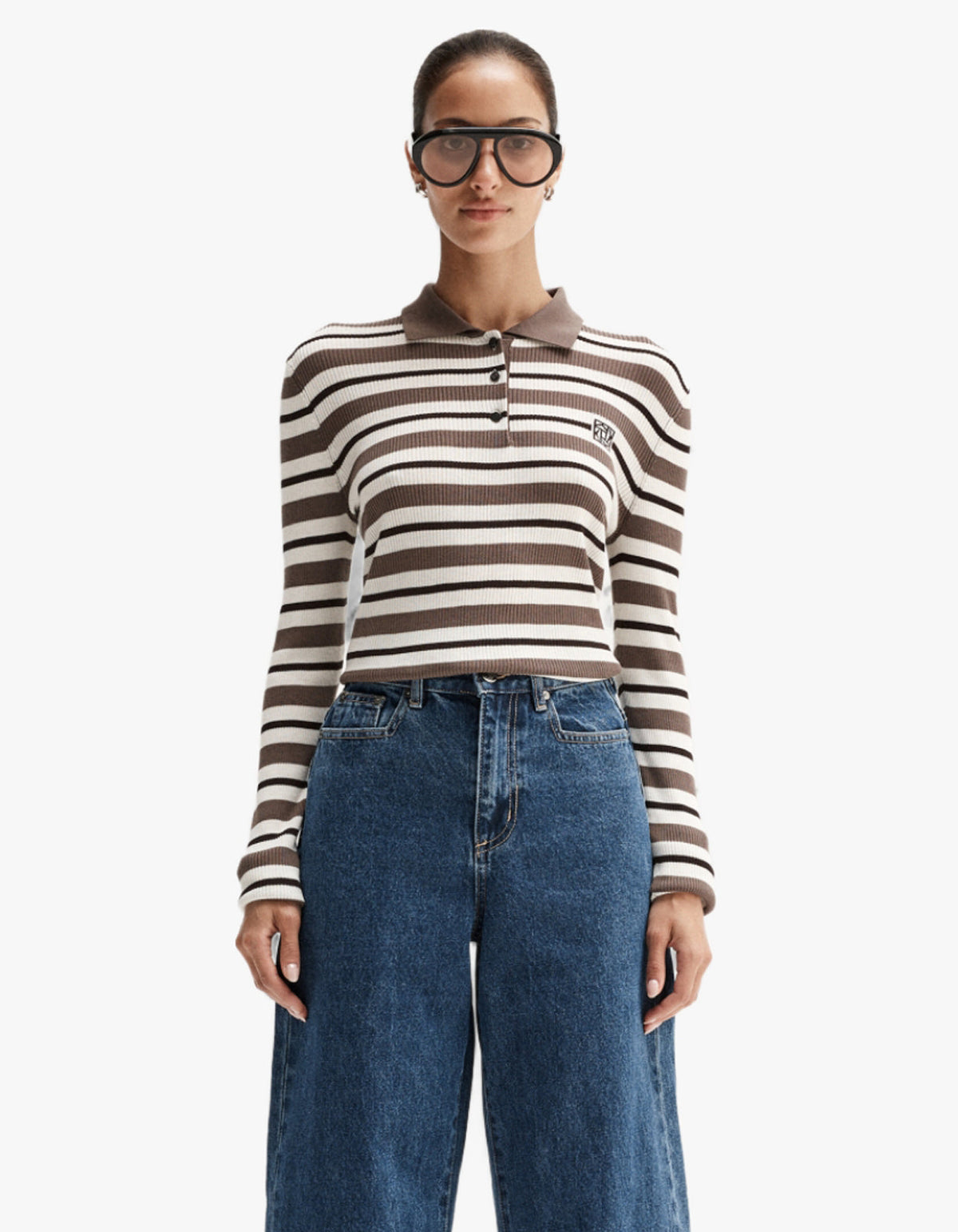 Ana Long Sleeve Polo - Chocolate Multi Stripe