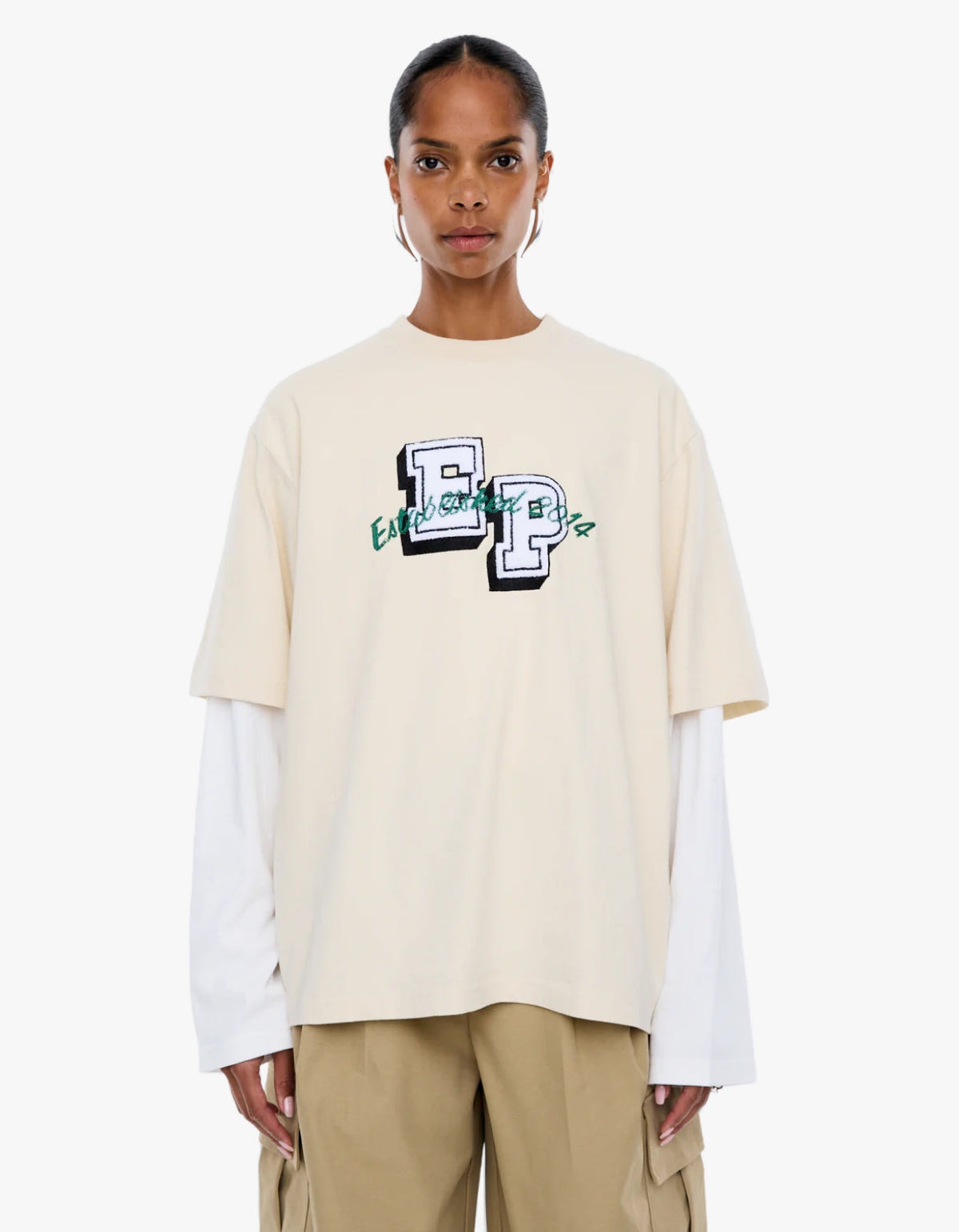 Pelly Collegiate Long Sleeve Tee - Ecru/Vintage White