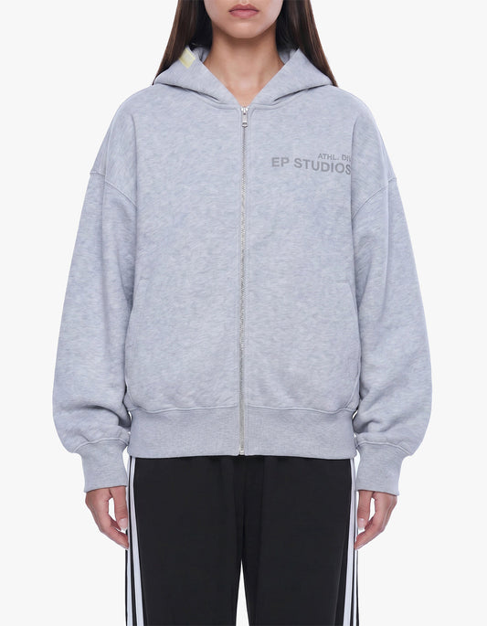Arlow Zip Thru Hoodie - Mid Grey Marle
