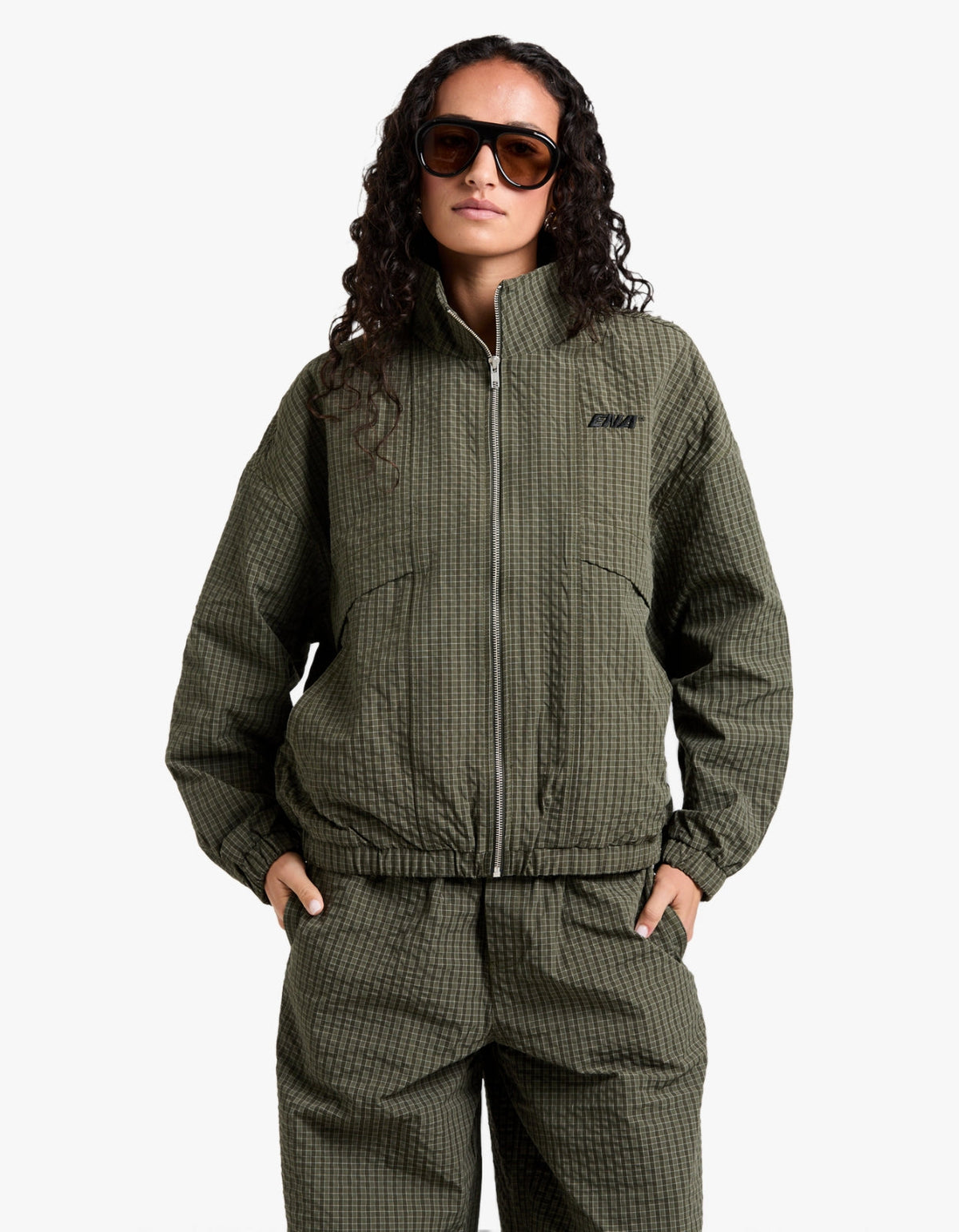 Fallon Zip Thru Jacket - Olive Check