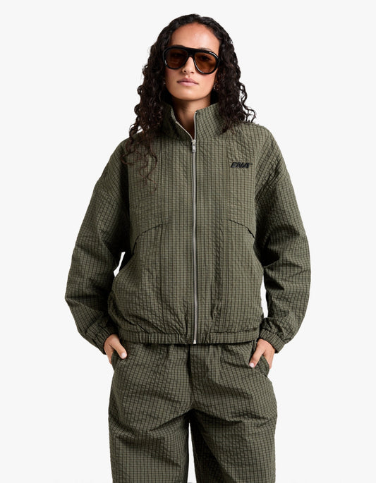 Fallon Zip Thru Jacket - Olive Check