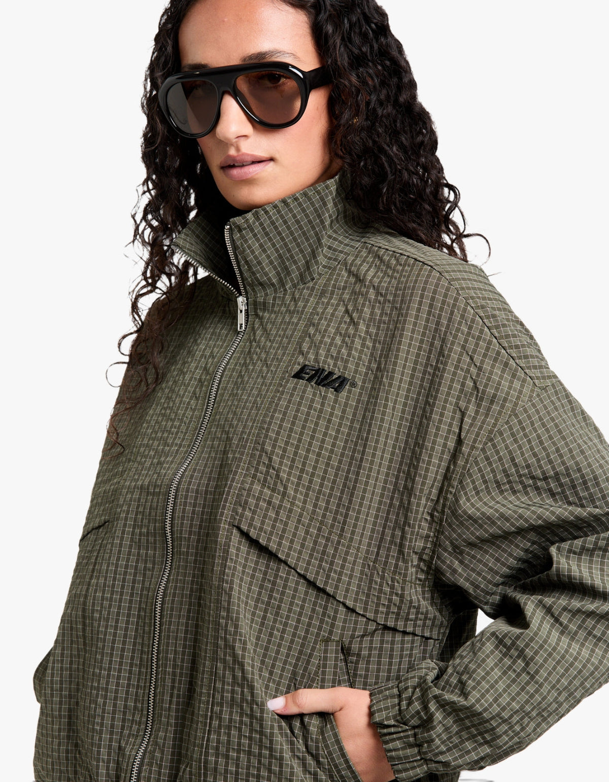 Fallon Zip Thru Jacket - Olive Check