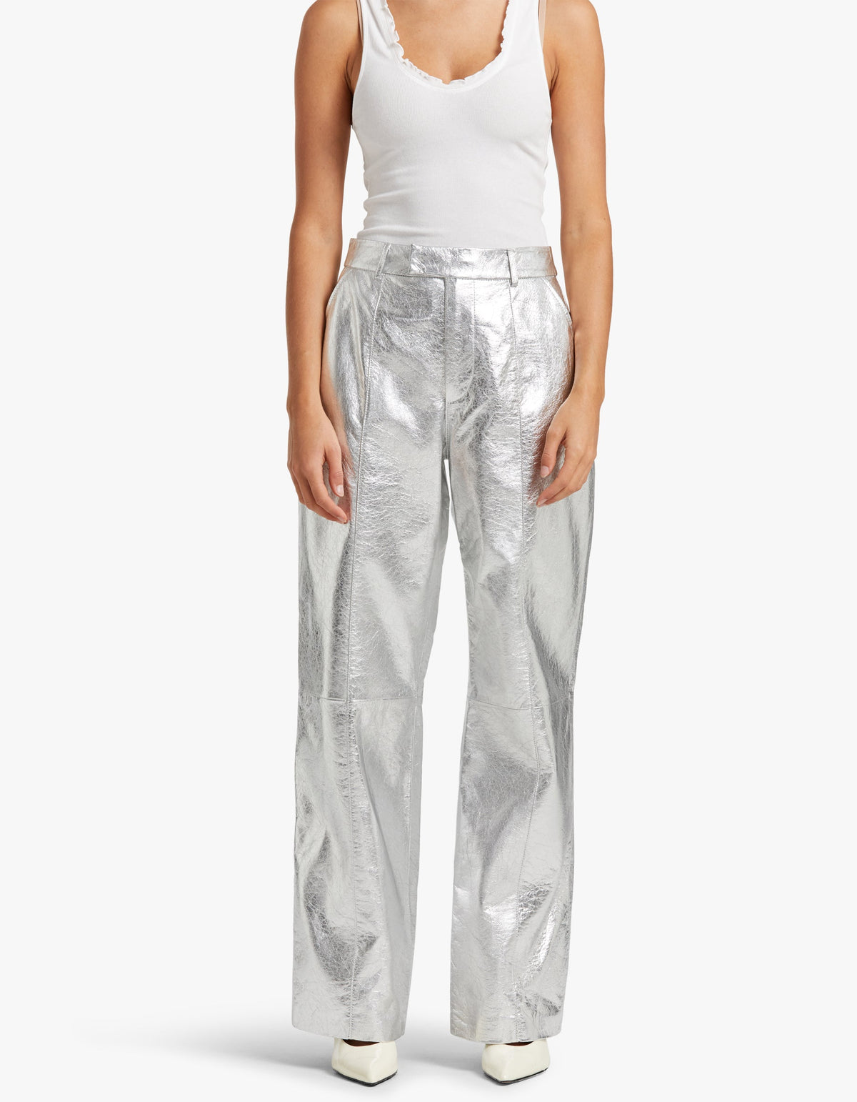 Danielle Leather Pant - Metallic Silver