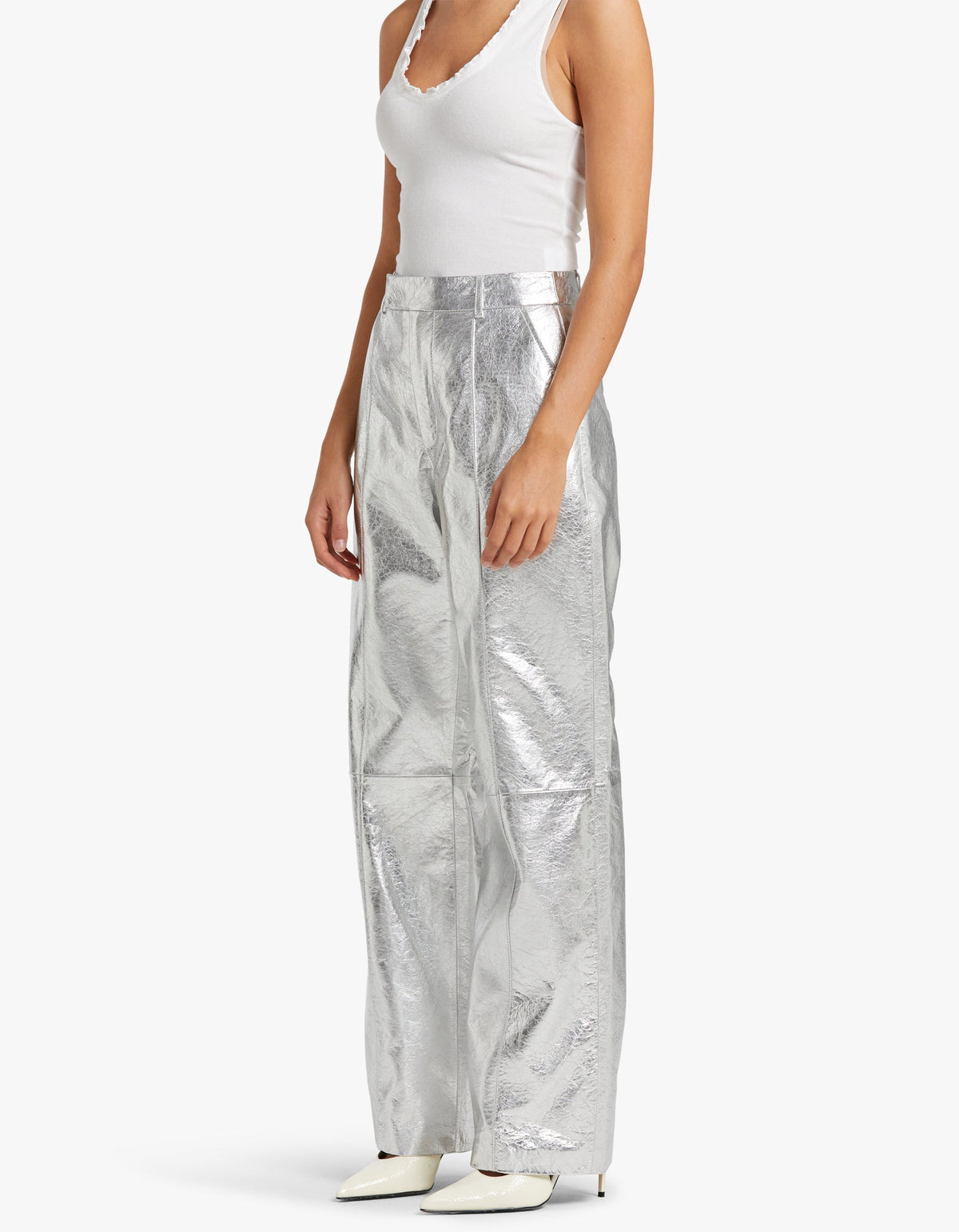Danielle Leather Pant - Metallic Silver