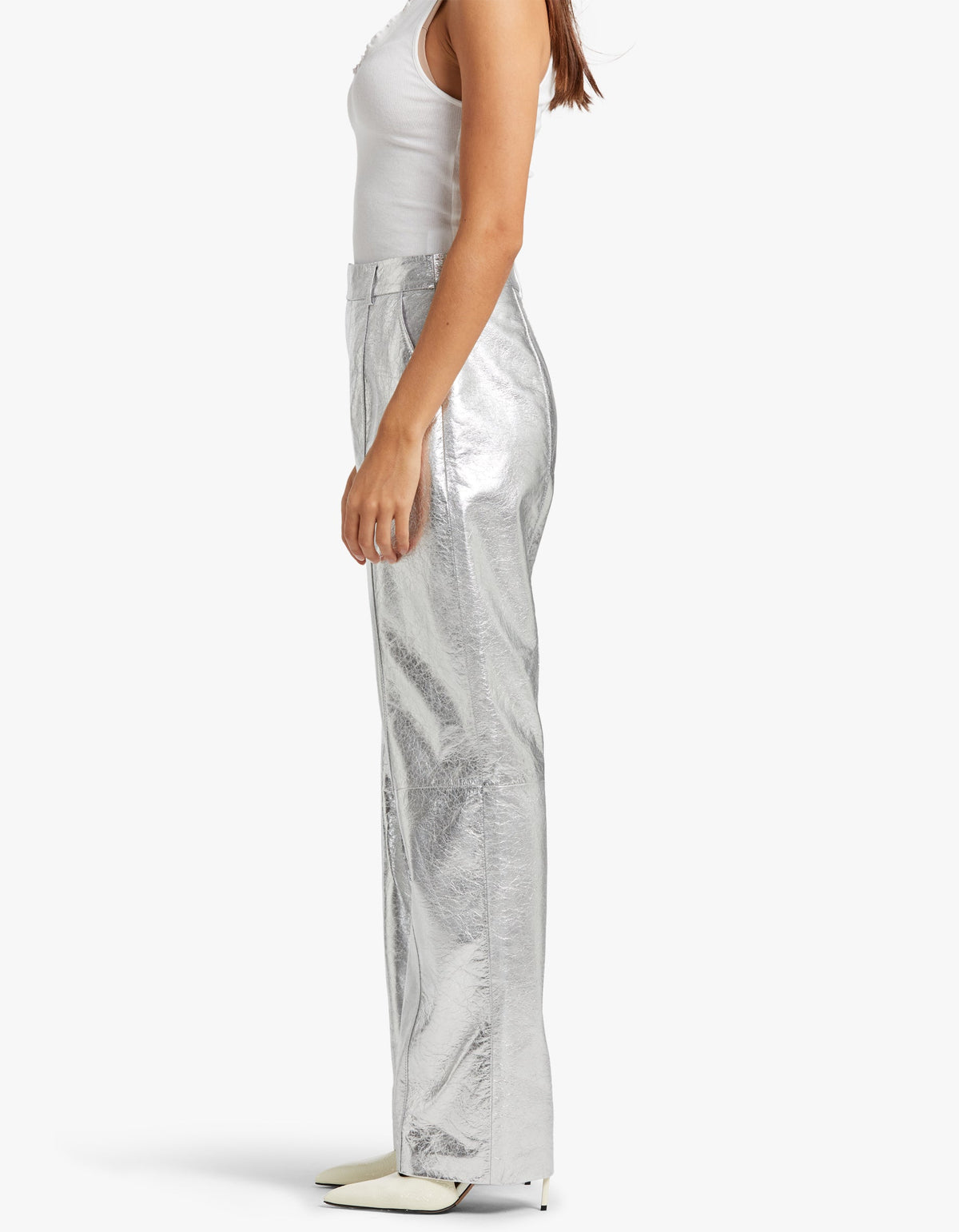 Danielle Leather Pant - Metallic Silver