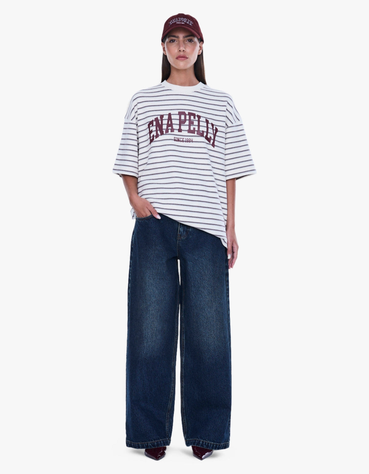 Maeve Relaxed Tee - Burgundy Stripe