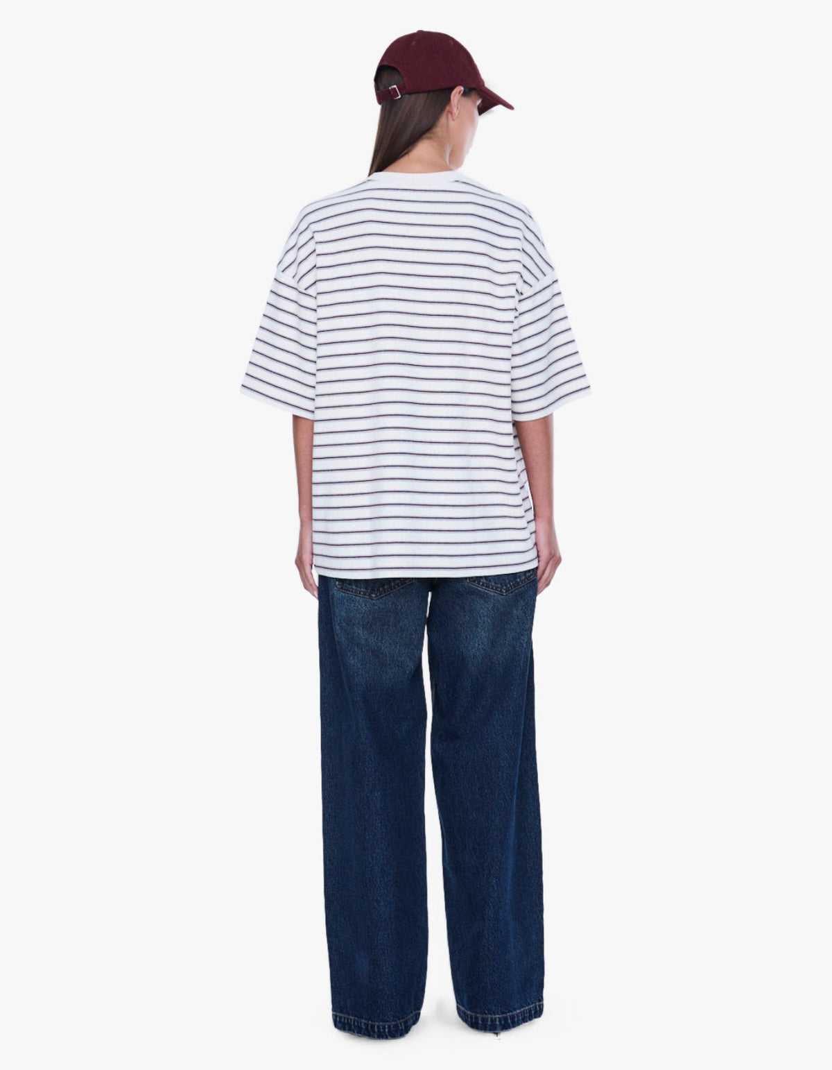 Maeve Relaxed Tee - Burgundy Stripe