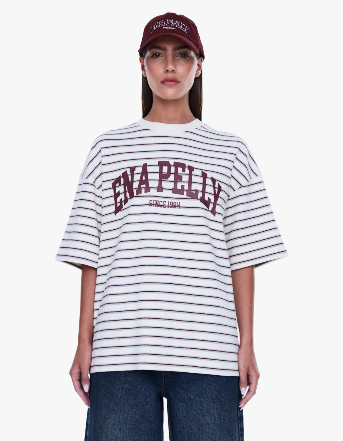 Maeve Relaxed Tee - Burgundy Stripe