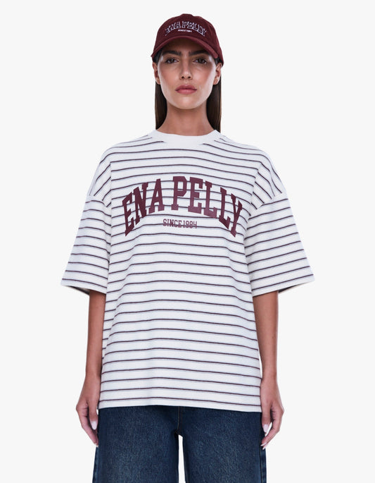 Maeve Relaxed Tee - Burgundy Stripe