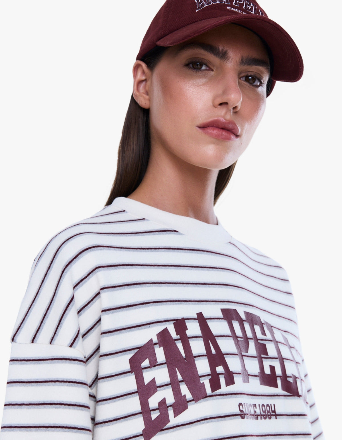 Maeve Relaxed Tee - Burgundy Stripe