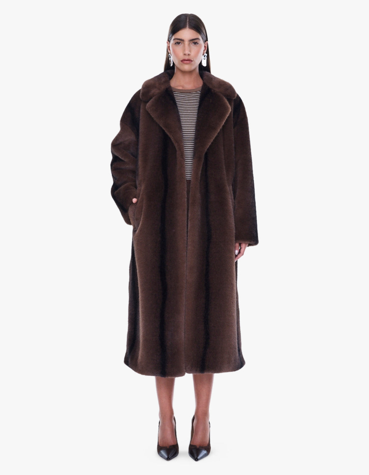Nova Longline Faux Fur Coat - Brown Multi