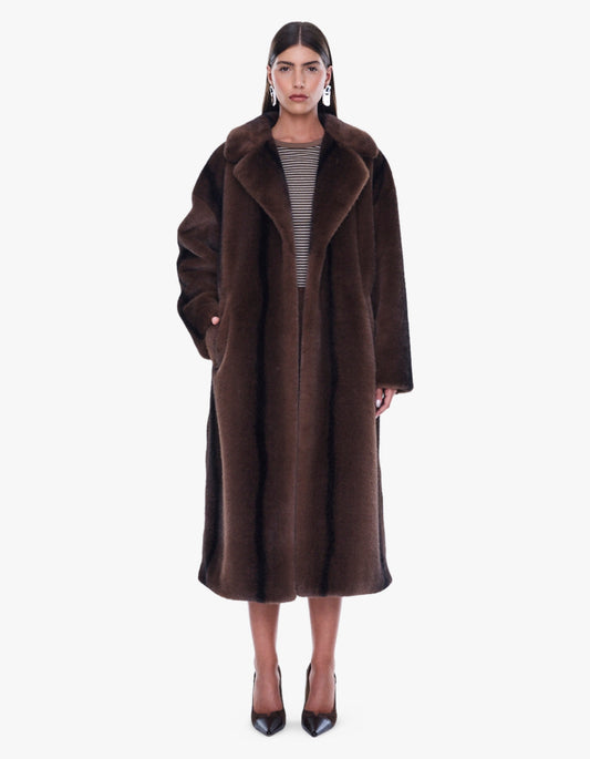 Nova Longline Faux Fur Coat - Brown Multi