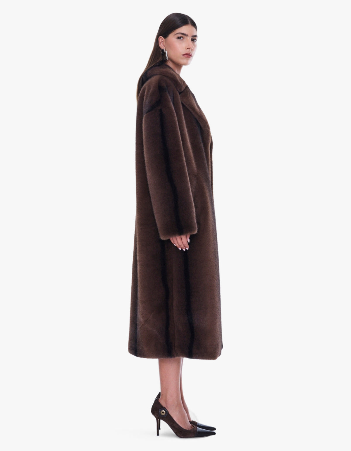 Nova Longline Faux Fur Coat - Brown Multi