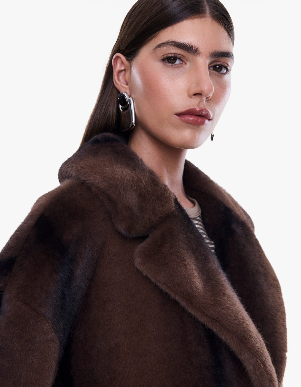 Nova Longline Faux Fur Coat - Brown Multi