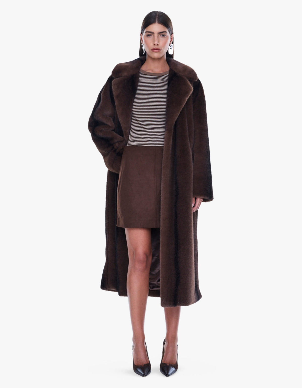 Nova Longline Faux Fur Coat - Brown Multi