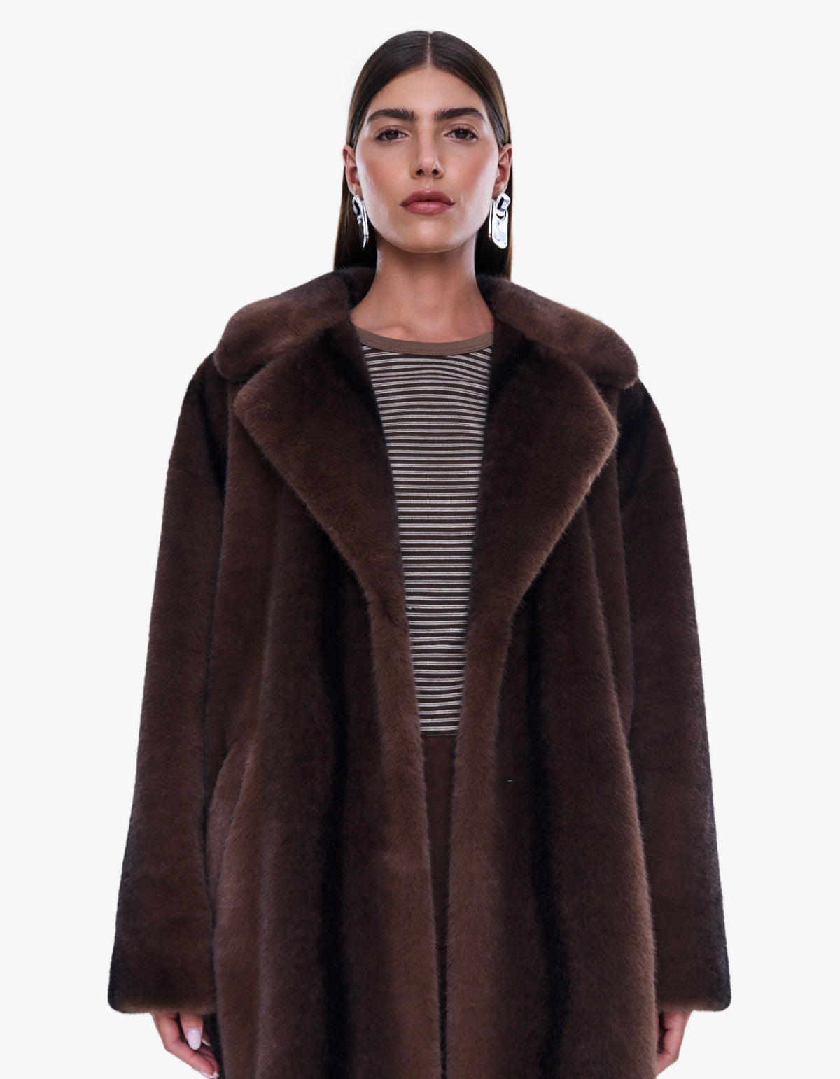 Nova Longline Faux Fur Coat - Brown Multi