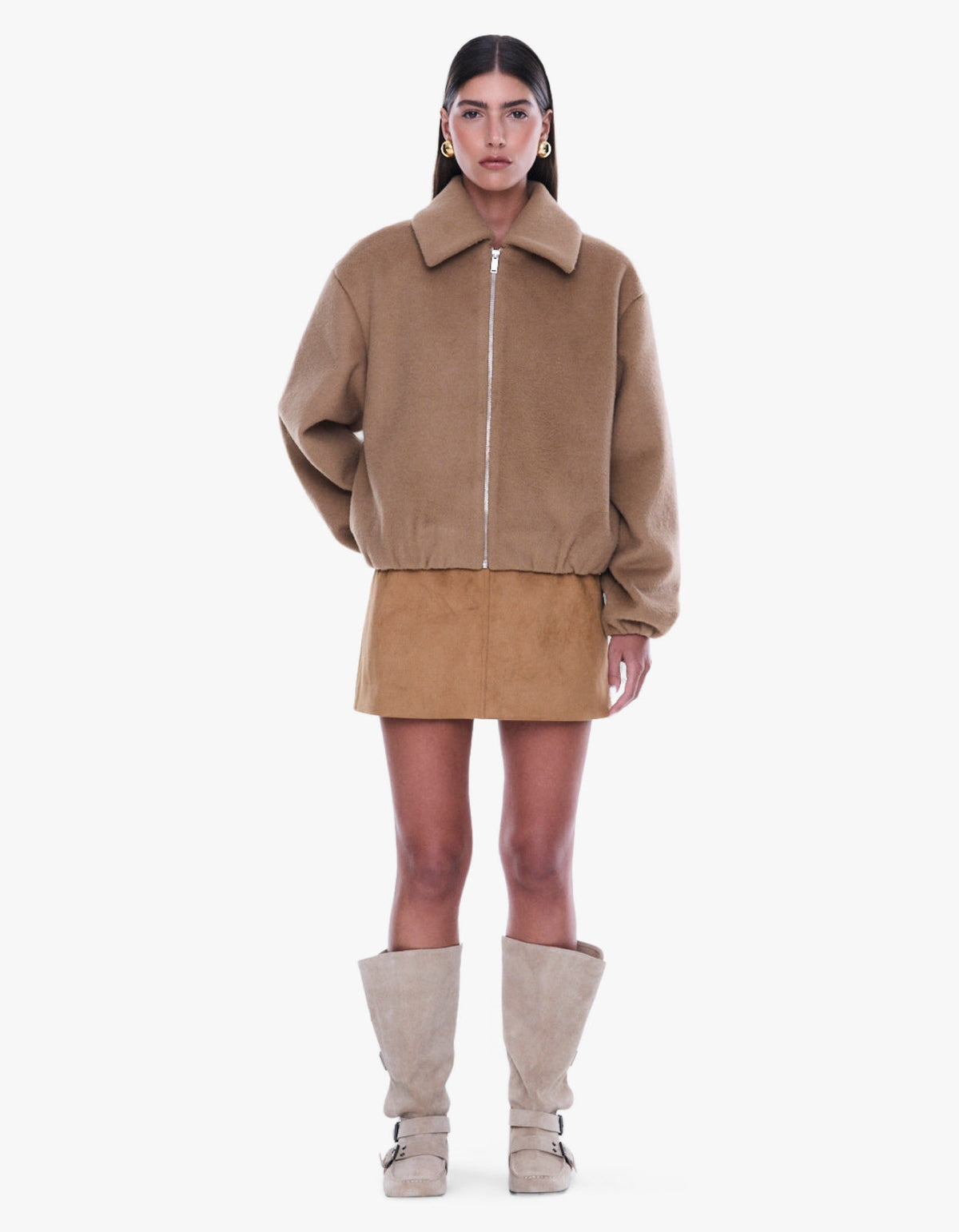 Maeve Wool Blend Bomber - Sand
