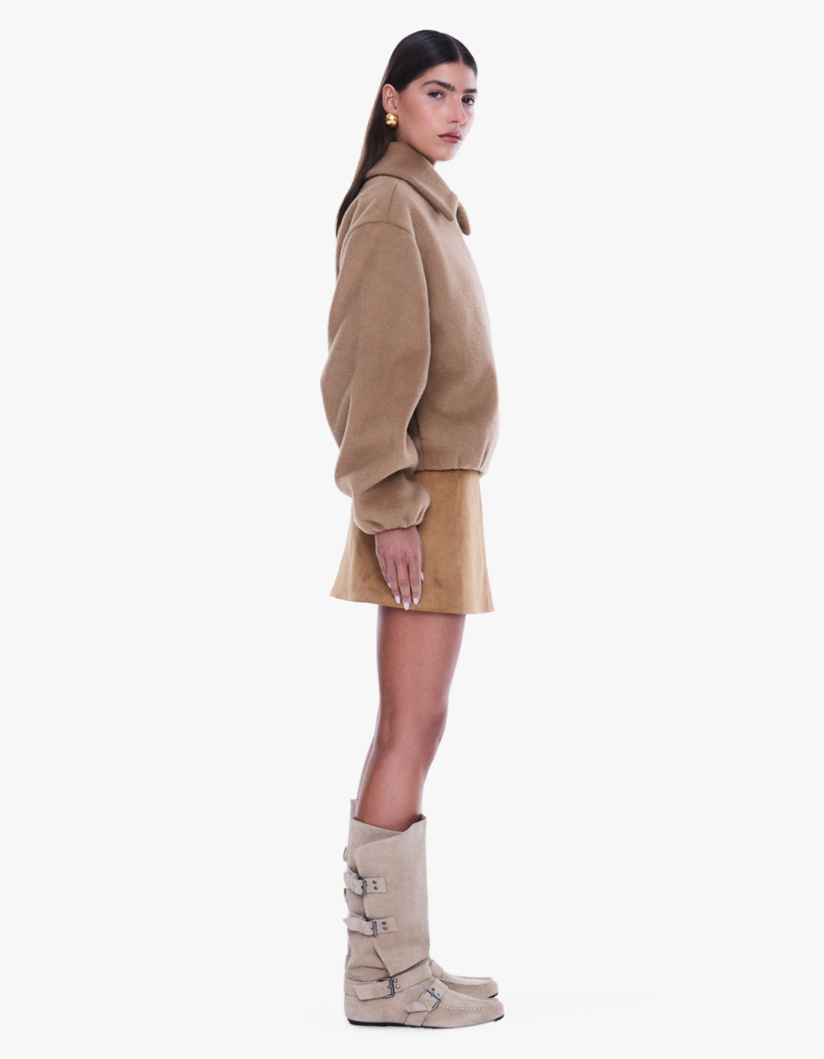 Maeve Wool Blend Bomber - Sand