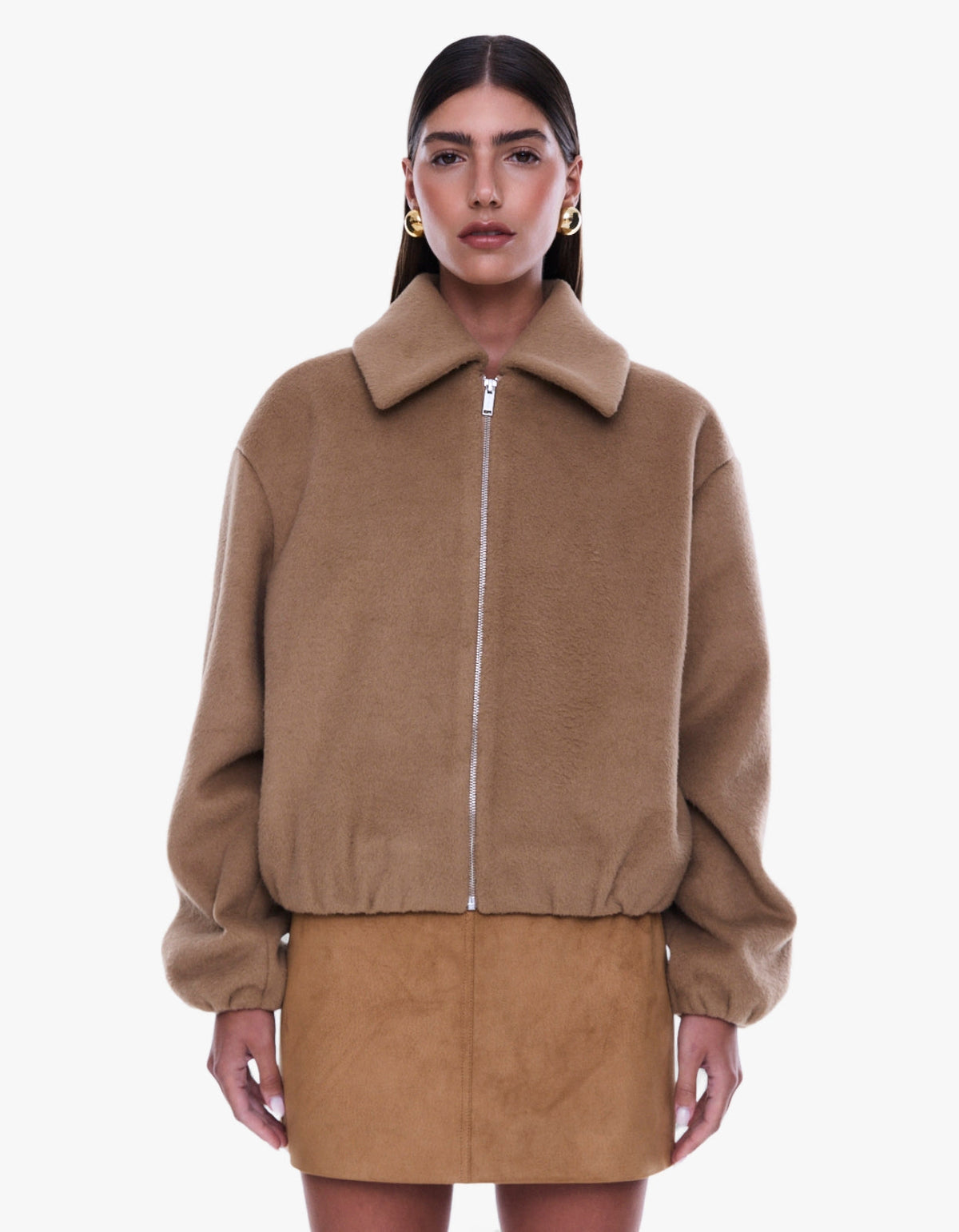 Maeve Wool Blend Bomber - Sand