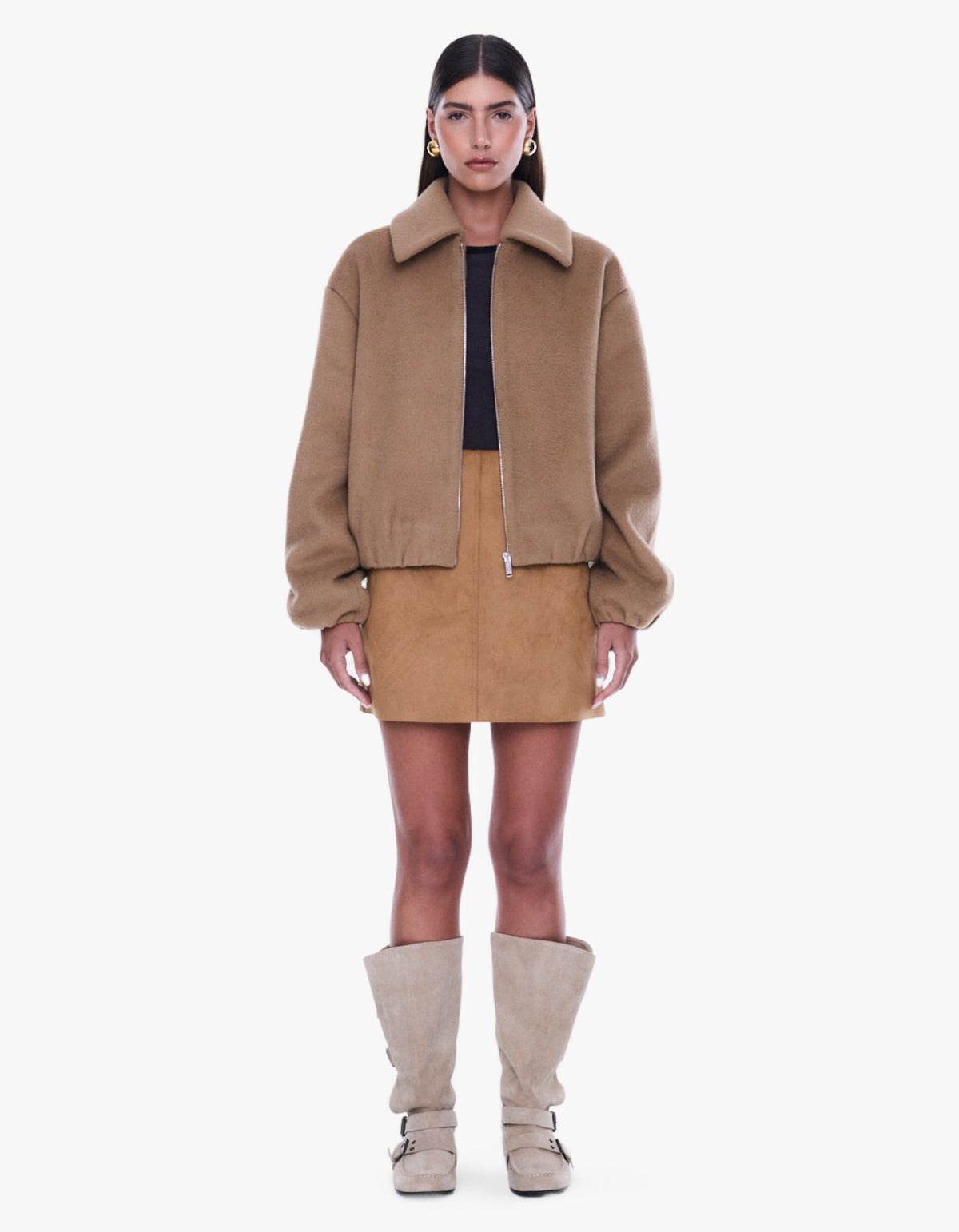 Maeve Wool Blend Bomber - Sand