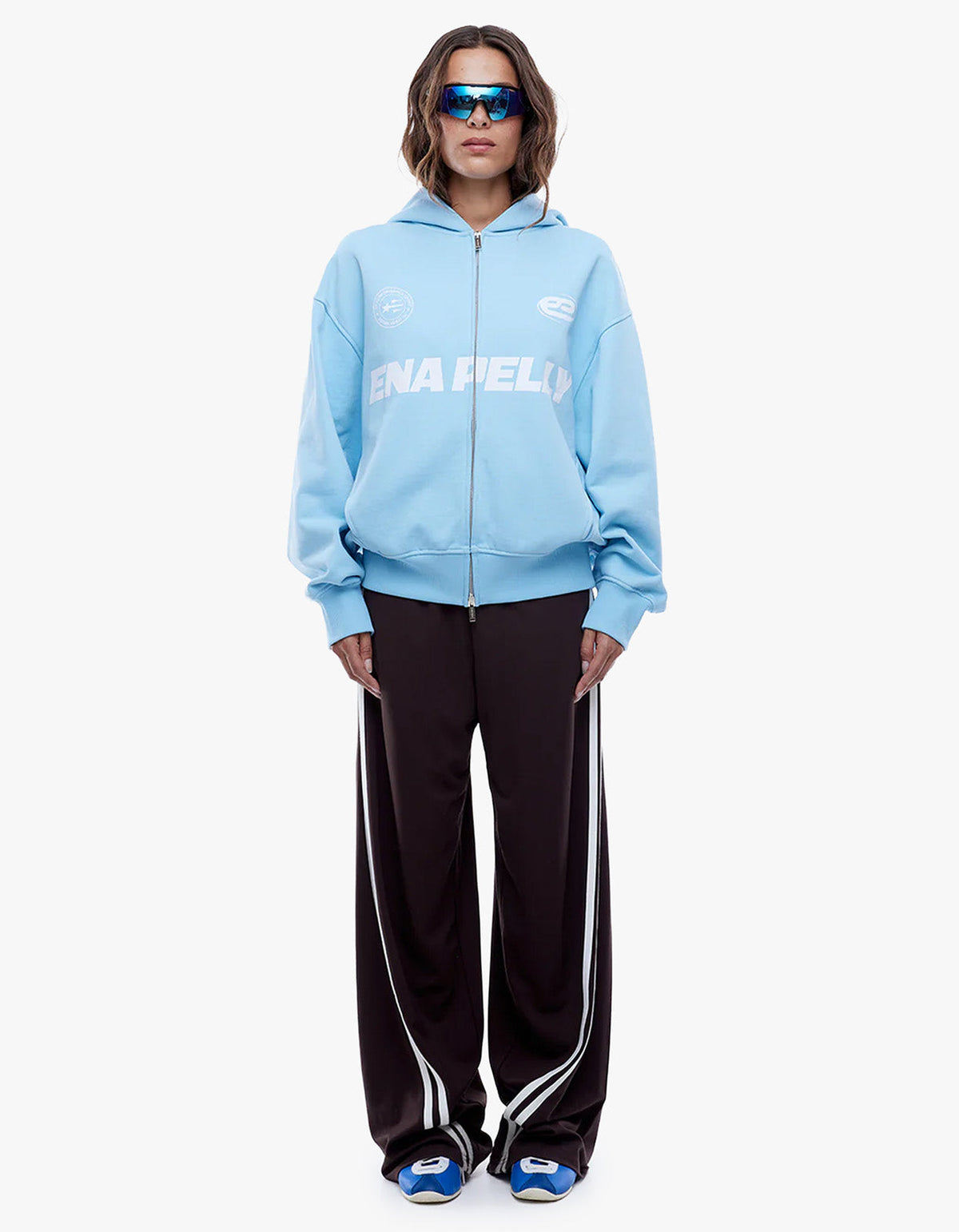 Multi Logo Zip Thru Hoodie - Cloud Blue