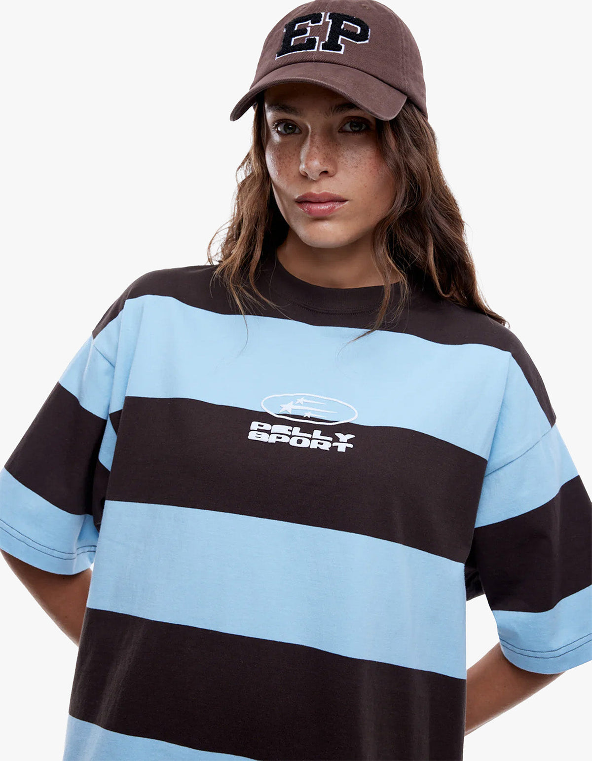 Pelly Sport Stripe Tee - Cloud Blue/Cocoa Stripe