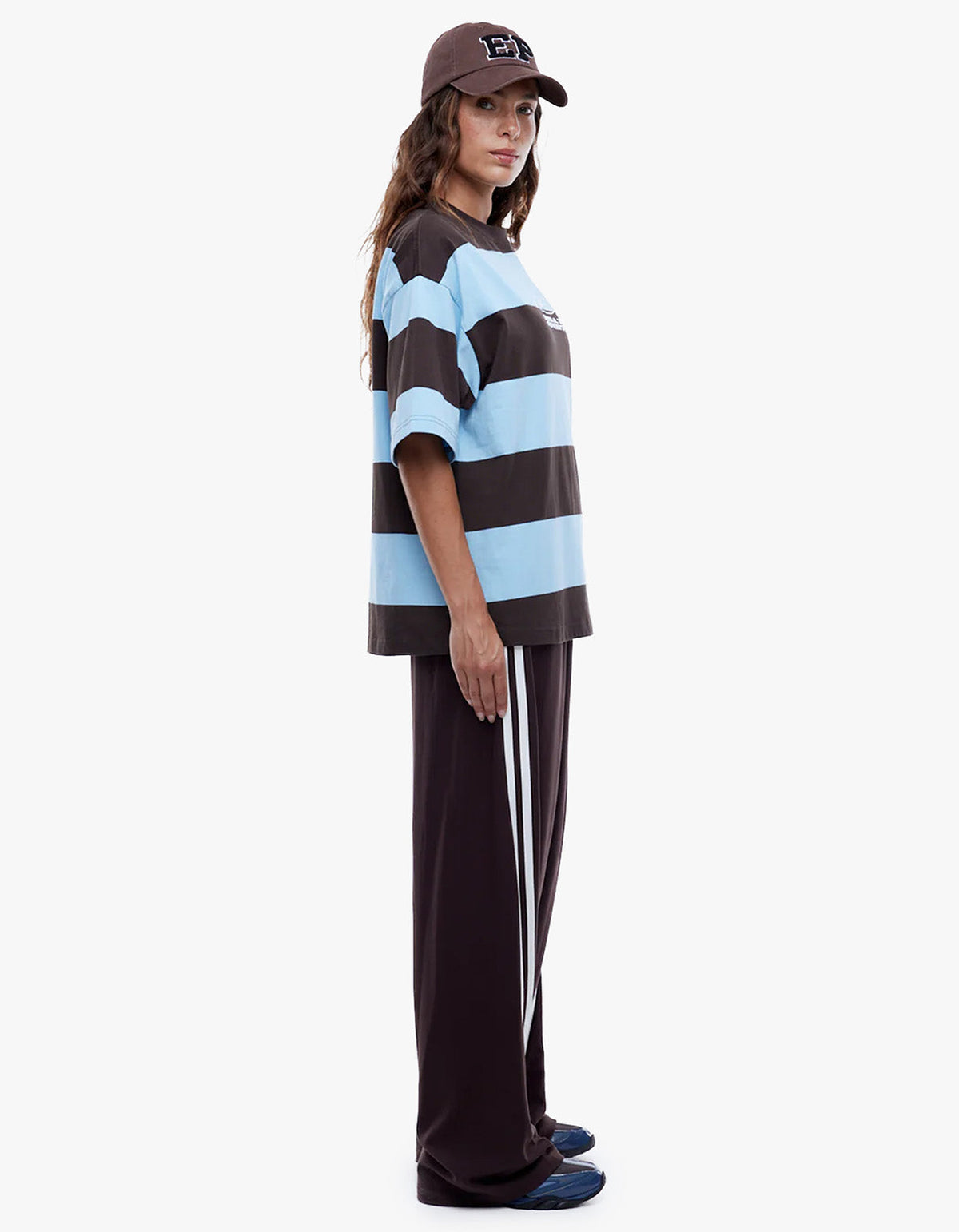 Pelly Sport Stripe Tee - Cloud Blue/Cocoa Stripe