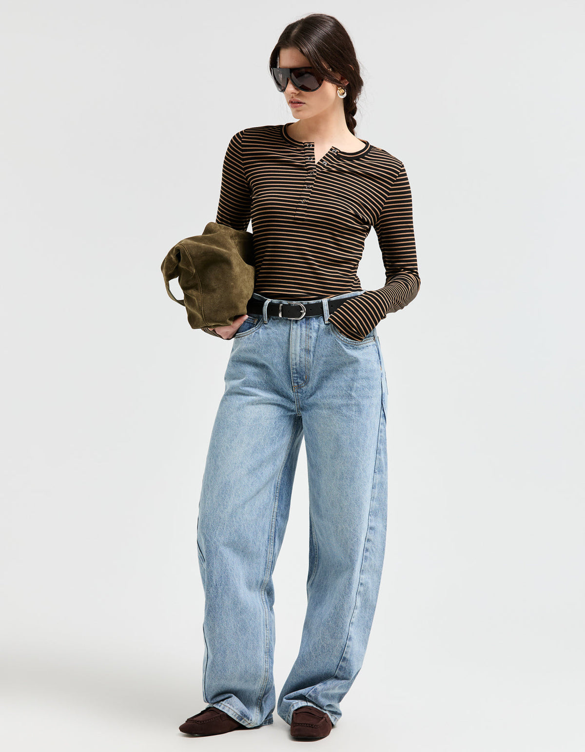 Eve Henley Top - Black/Brown