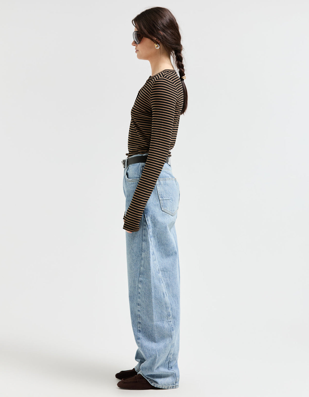 Eve Henley Top - Black/Brown