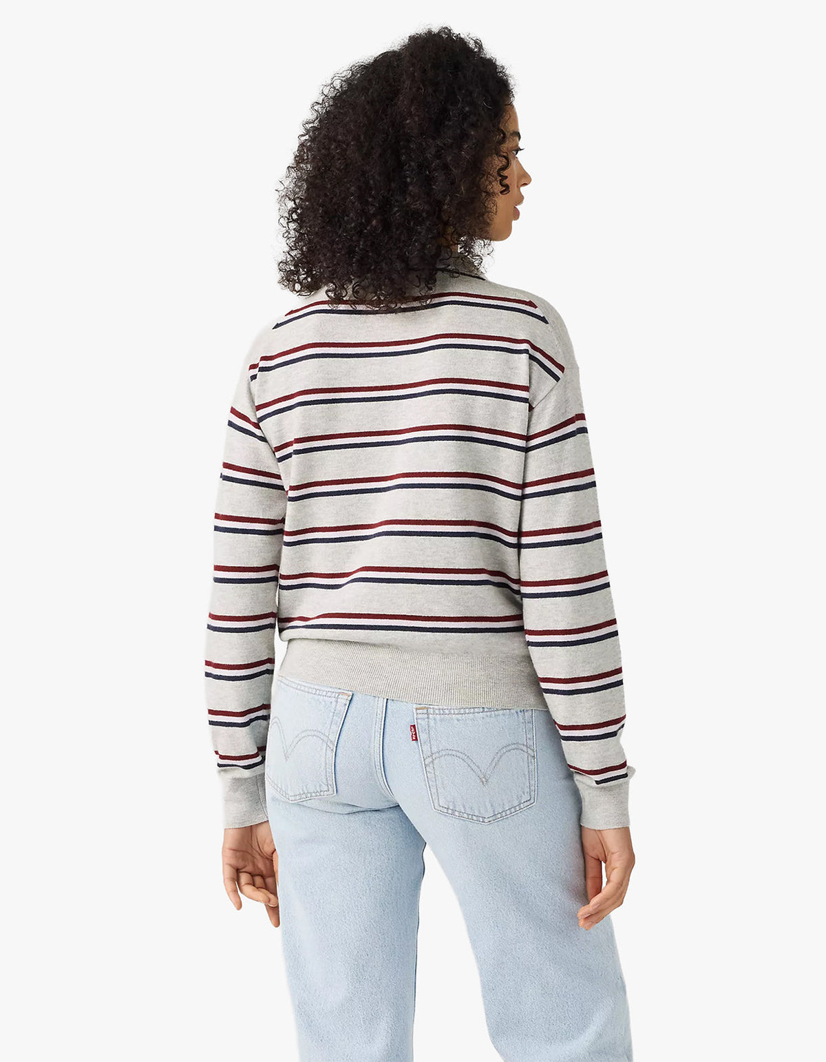 Super Soft L/S Polo - Jade Stripe Light Grey Heather