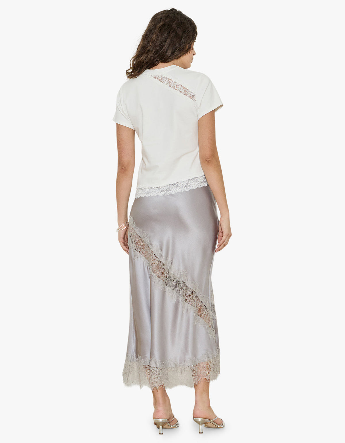 Silk Lace Midi Skirt - Silver
