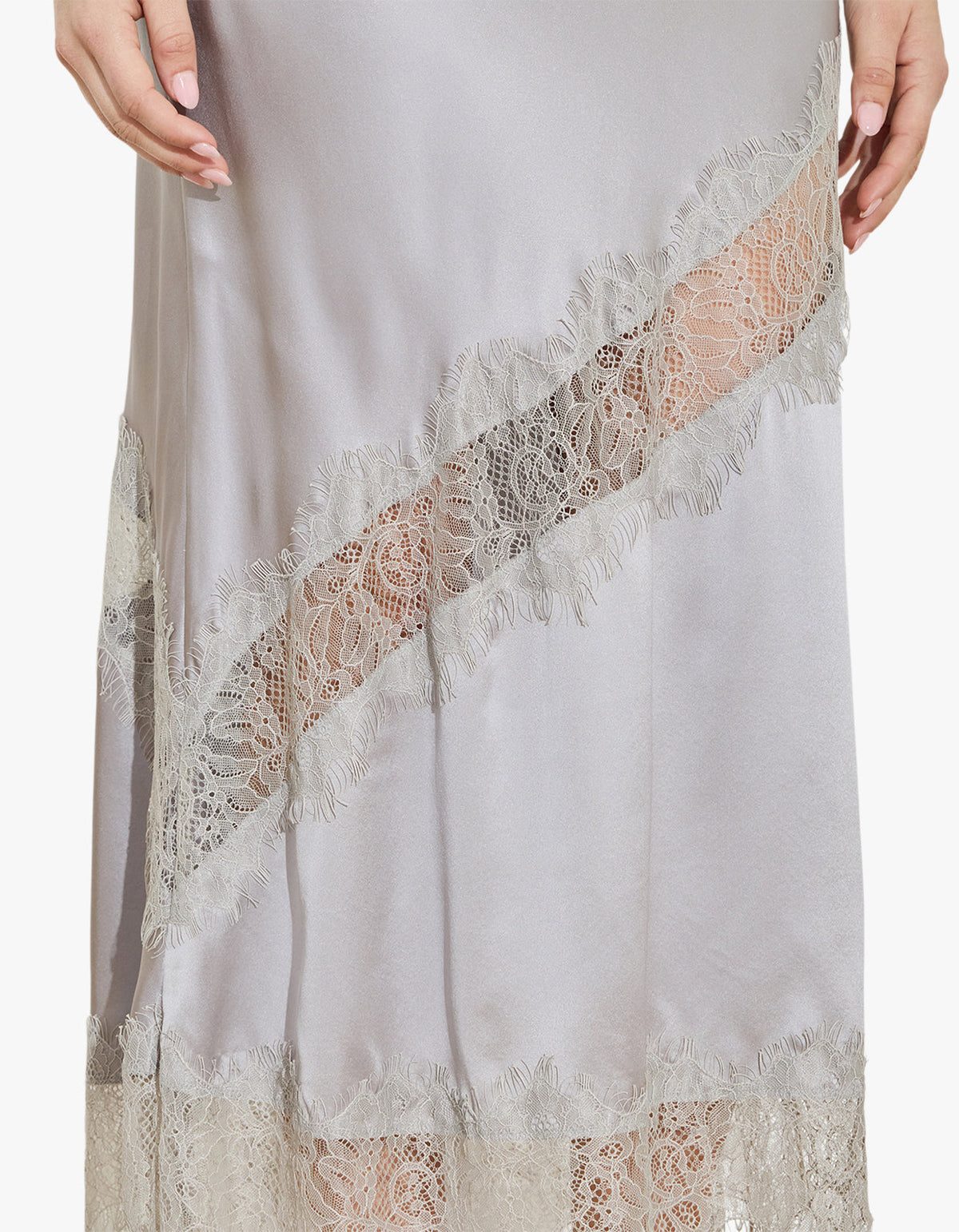 Silk Lace Midi Skirt - Silver