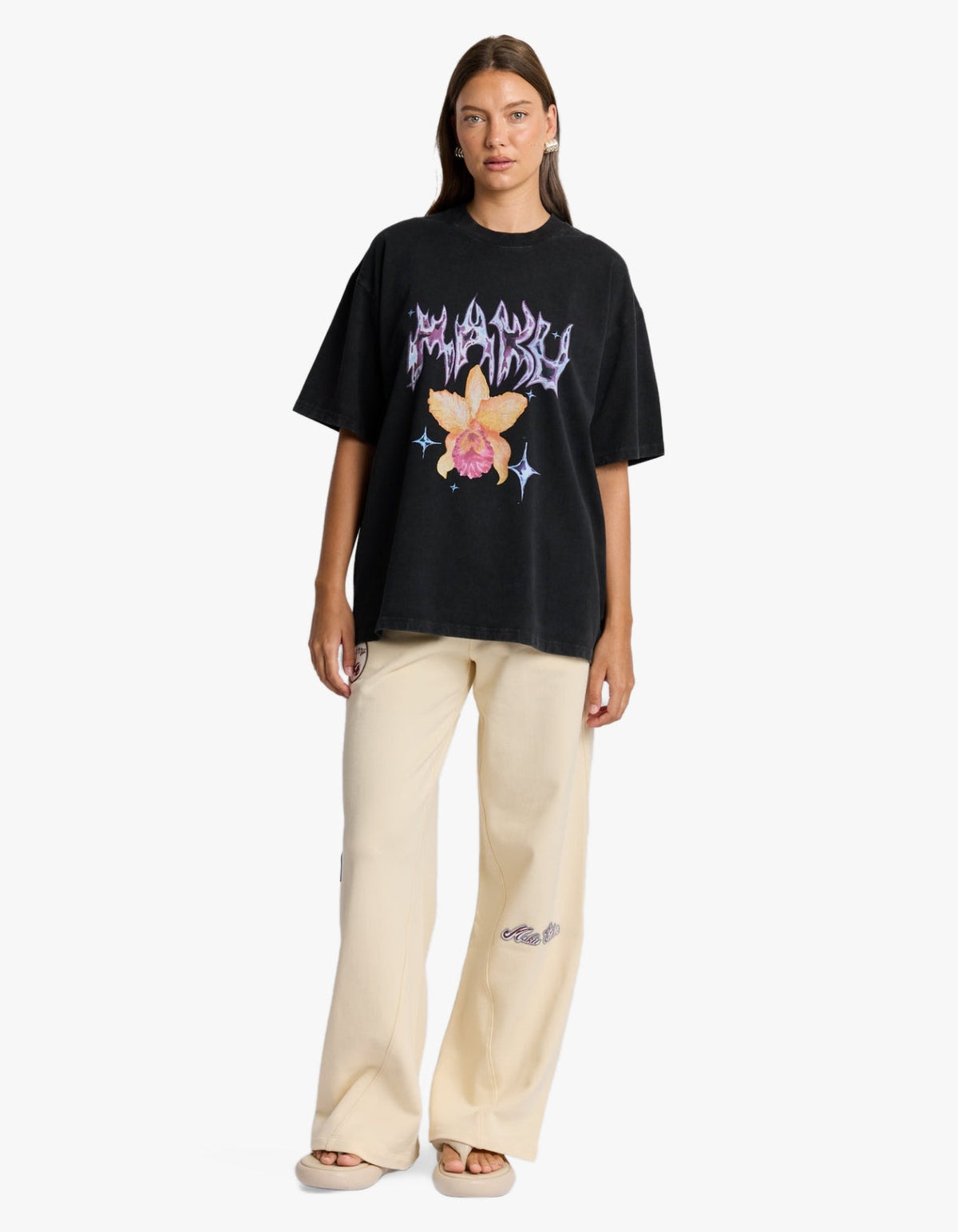 Chrome Flower Snow Wash Oversize Tee - Black Snow Wash