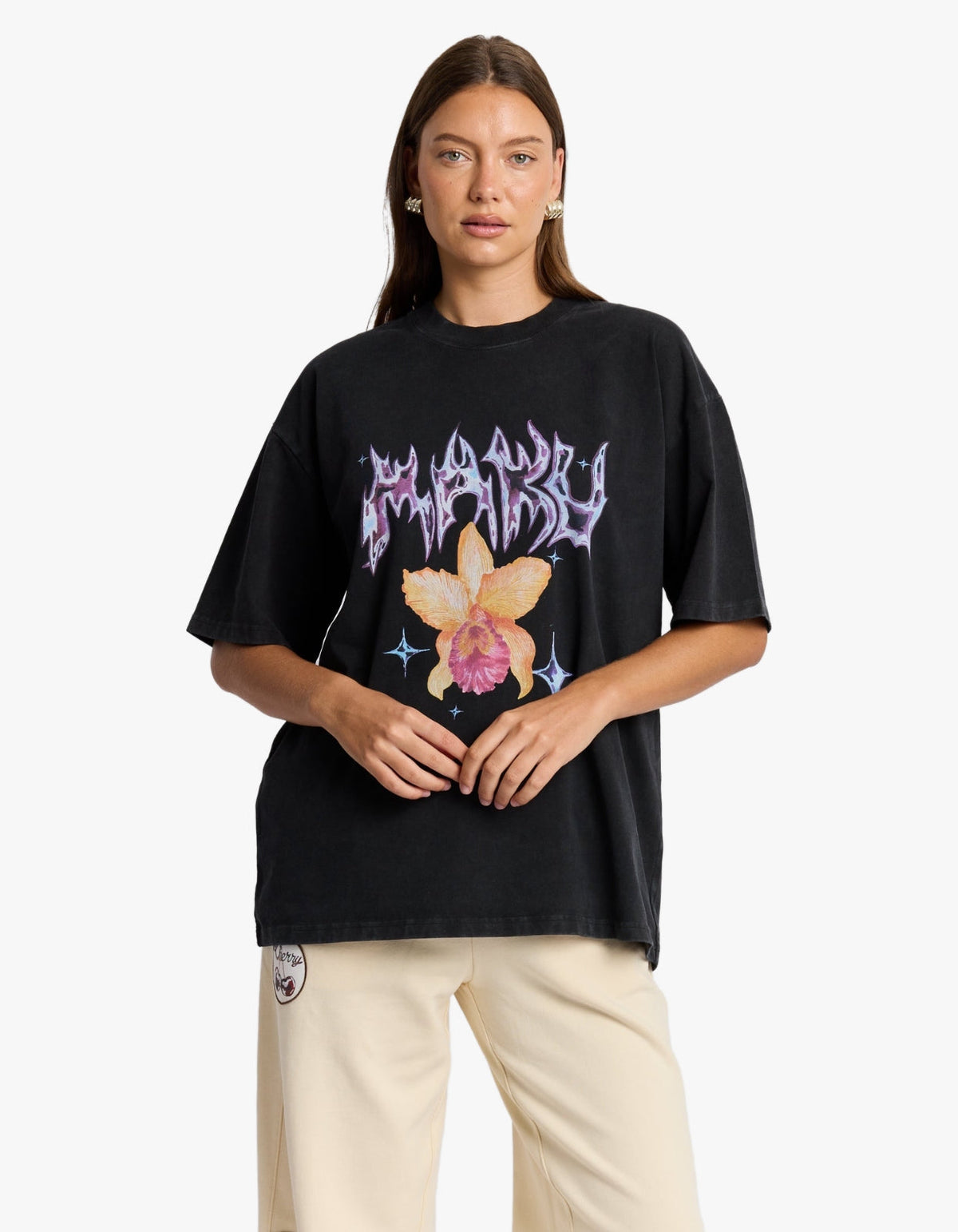 Chrome Flower Snow Wash Oversize Tee - Black Snow Wash