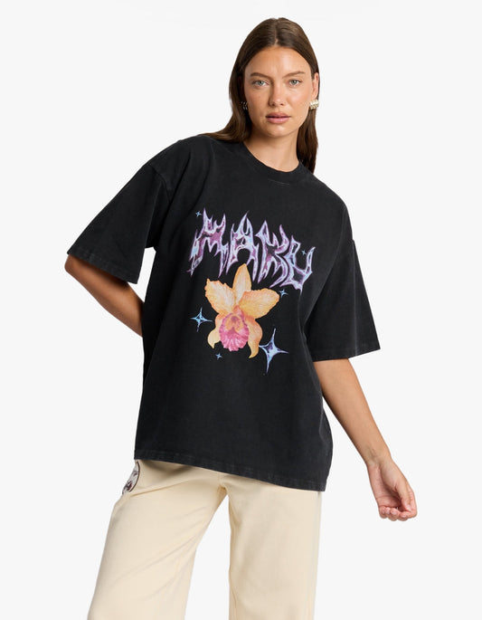 Chrome Flower Snow Wash Oversize Tee - Black Snow Wash