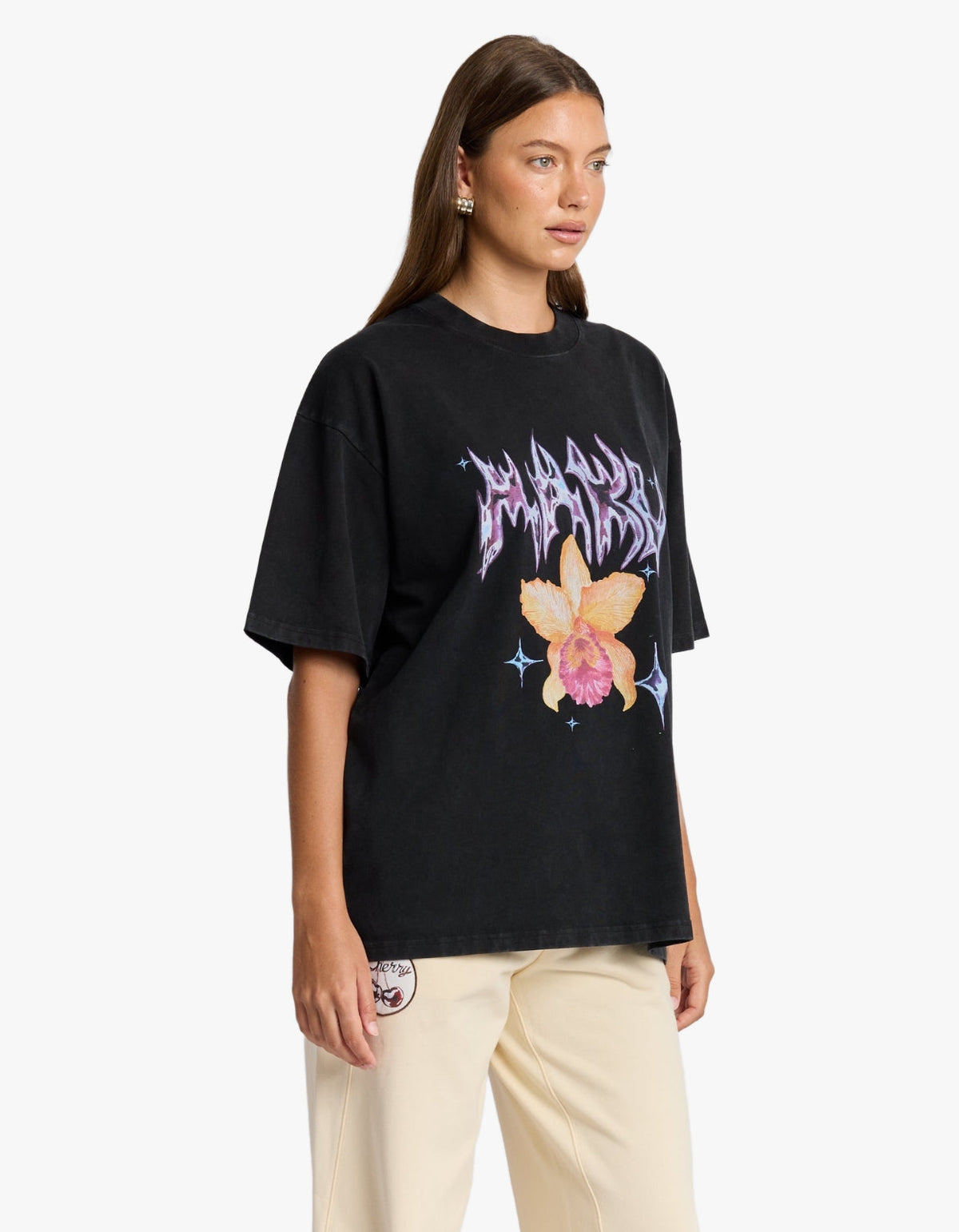 Chrome Flower Snow Wash Oversize Tee - Black Snow Wash