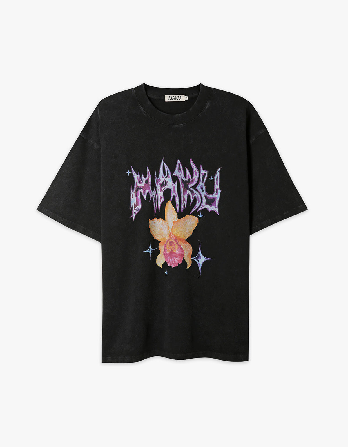 Chrome Flower Snow Wash Oversize Tee - Black Snow Wash