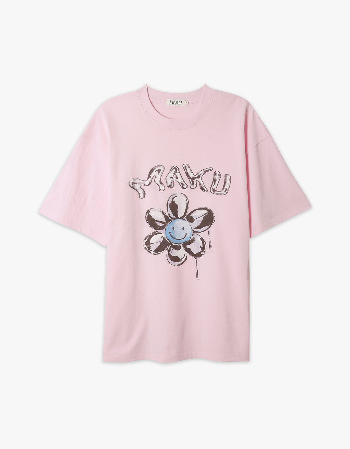 Smiley Flower Oversize Tee - Baby Pink