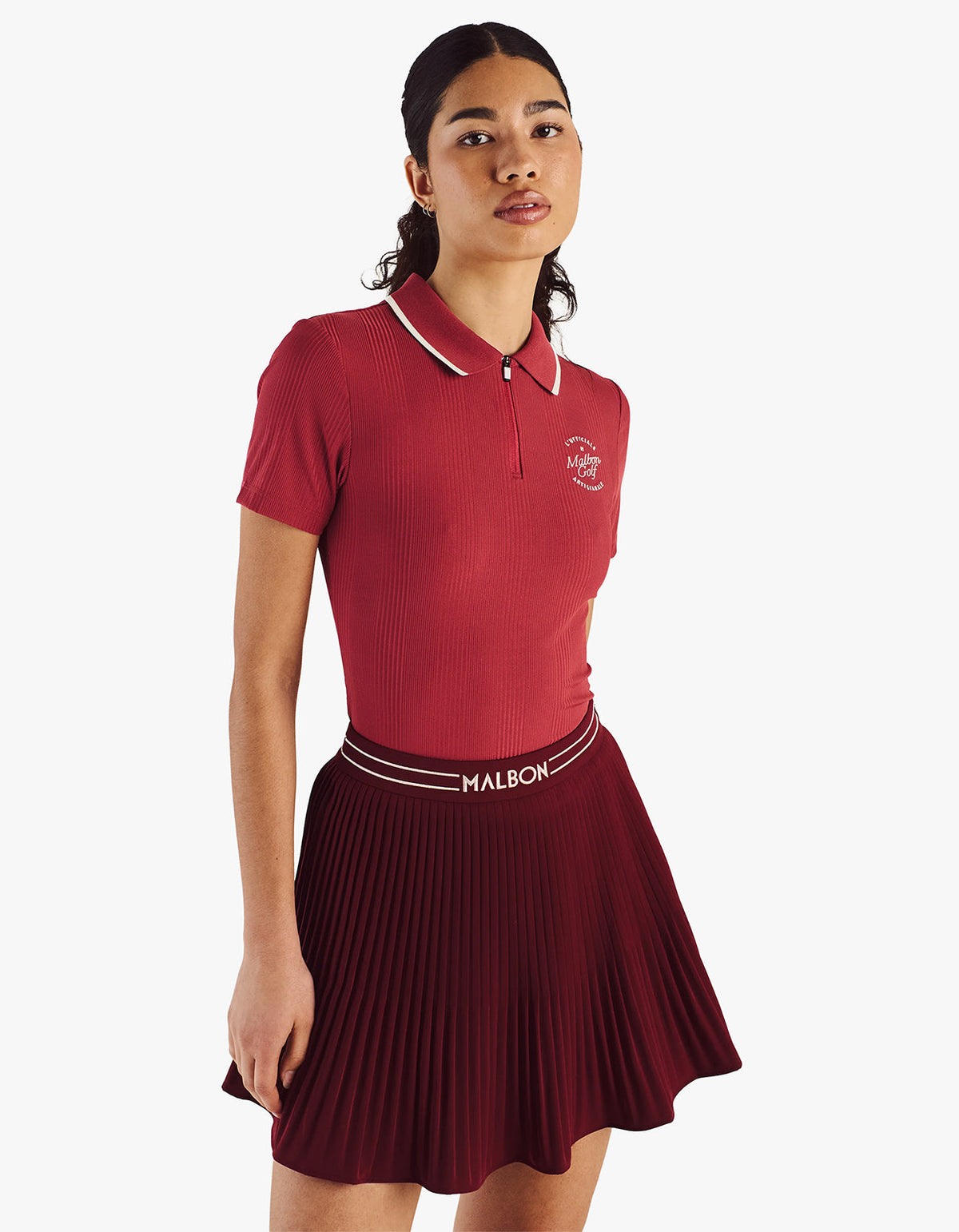 Camilla Quarter Zip S/S Polo - Garnet