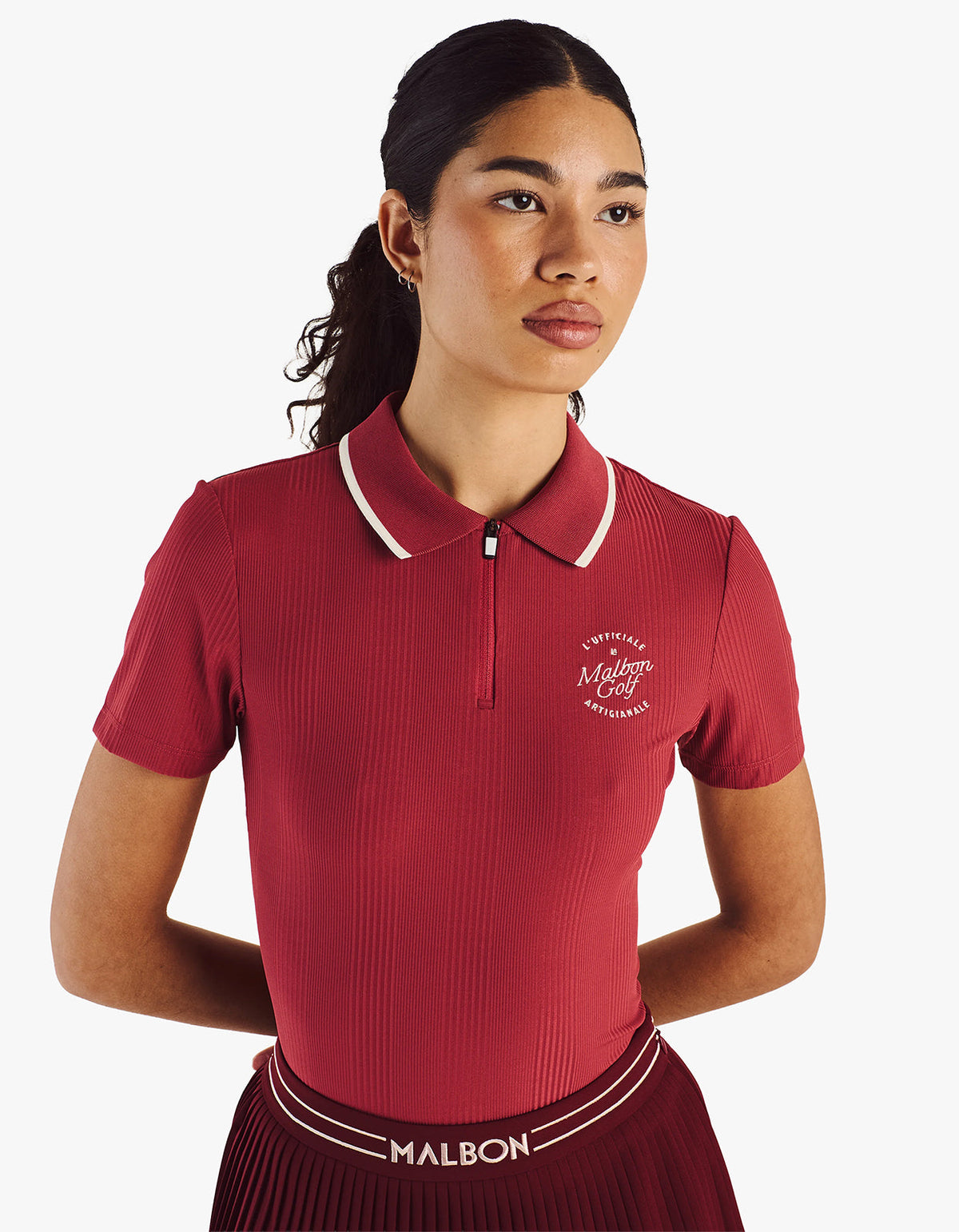 Camilla Quarter Zip S/S Polo - Garnet