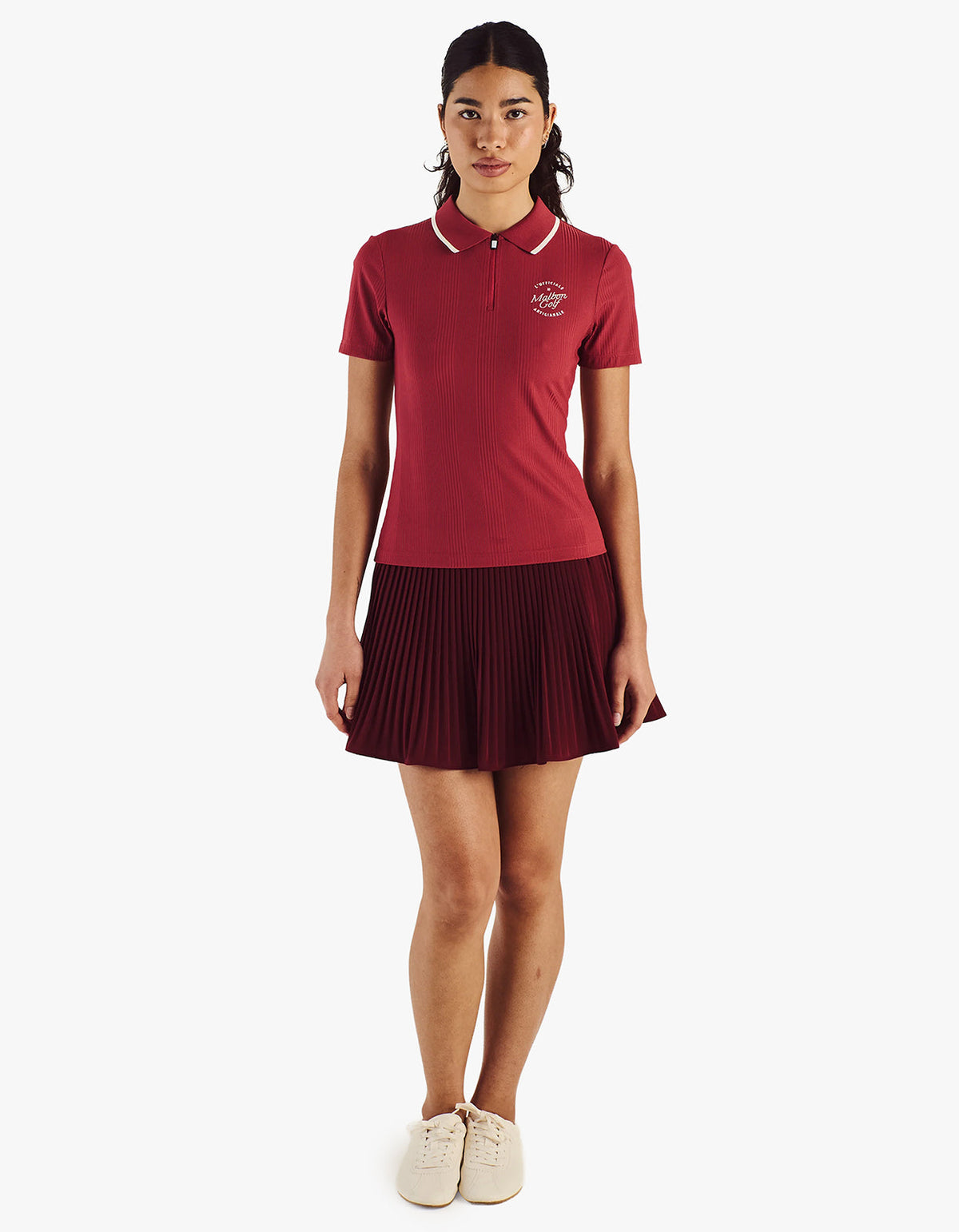 Camilla Quarter Zip S/S Polo - Garnet