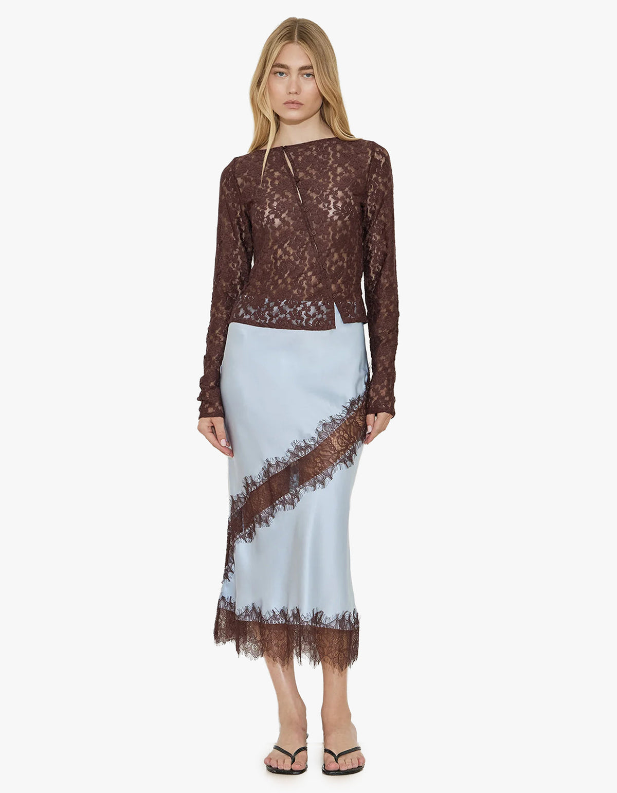 Asymetric Lace Top - Chocolate
