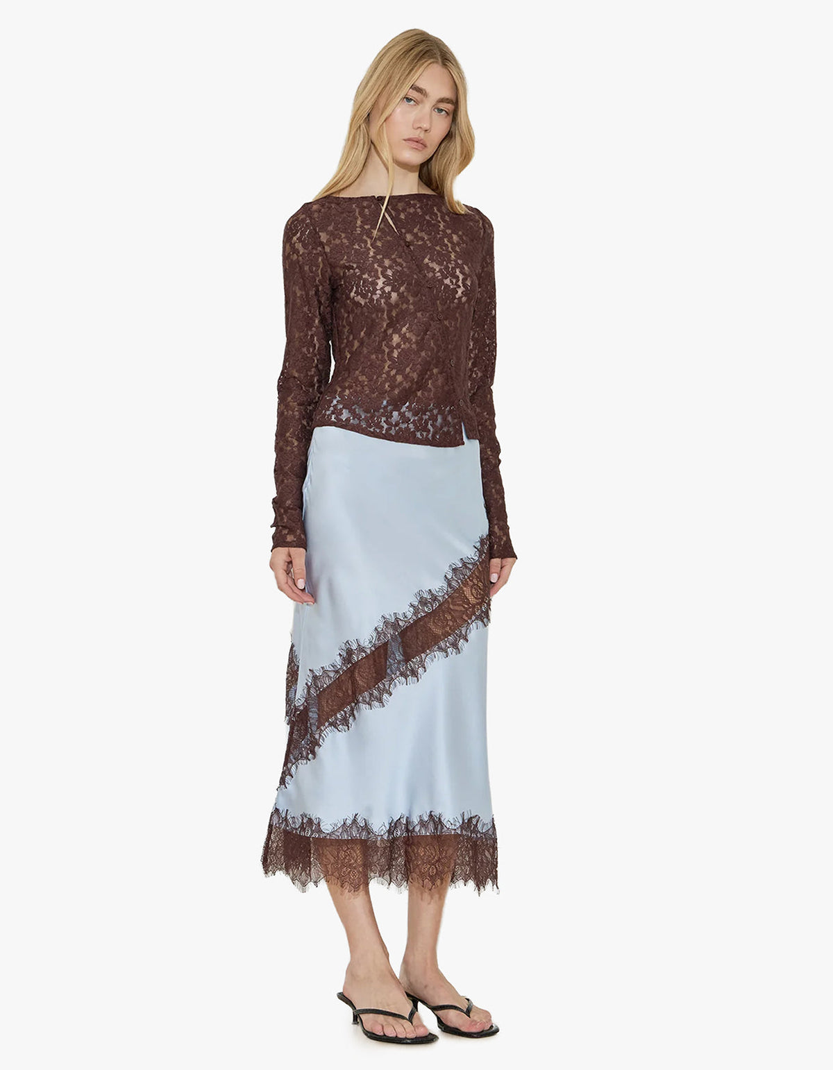 Asymetric Lace Top - Chocolate