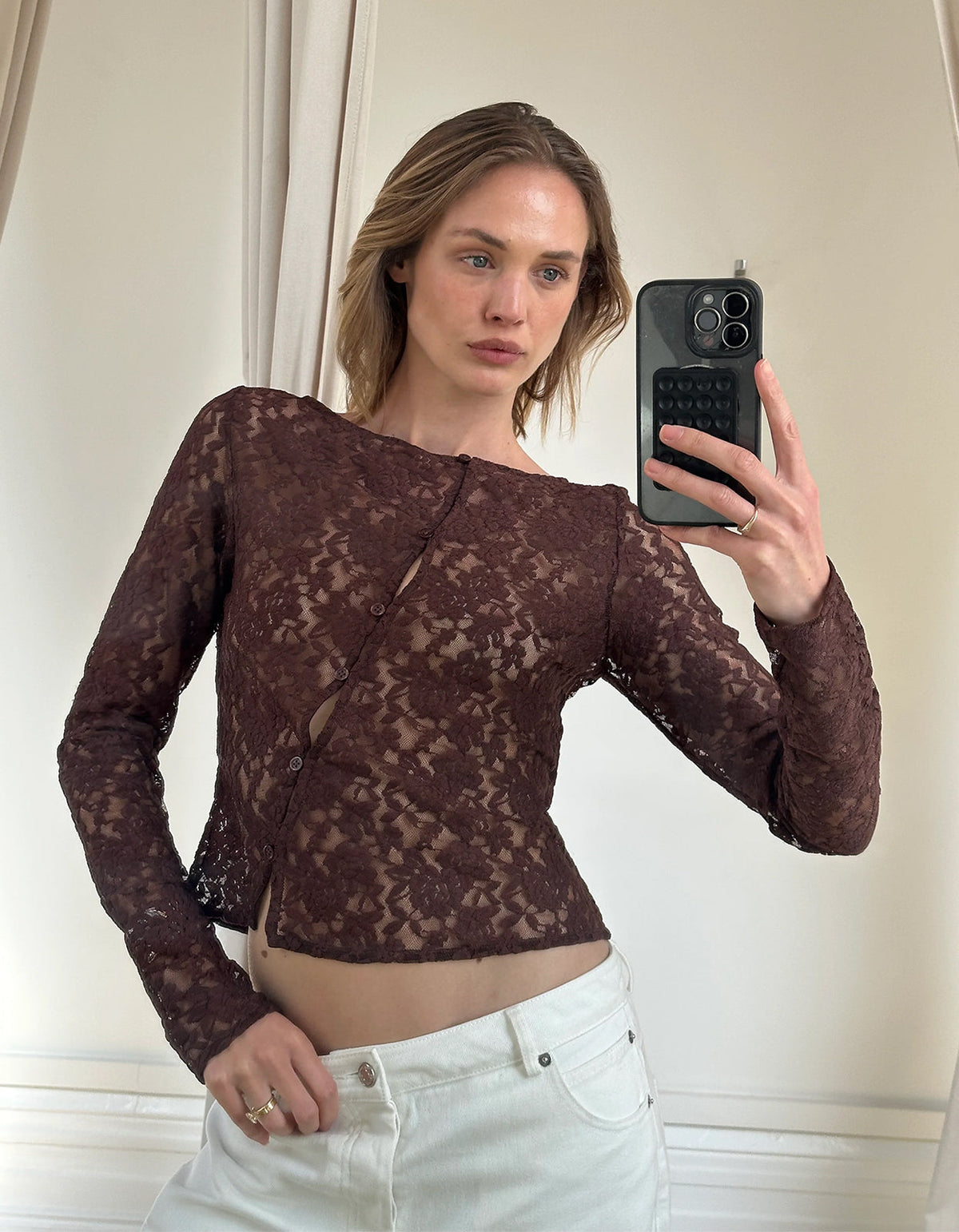 Asymetric Lace Top - Chocolate