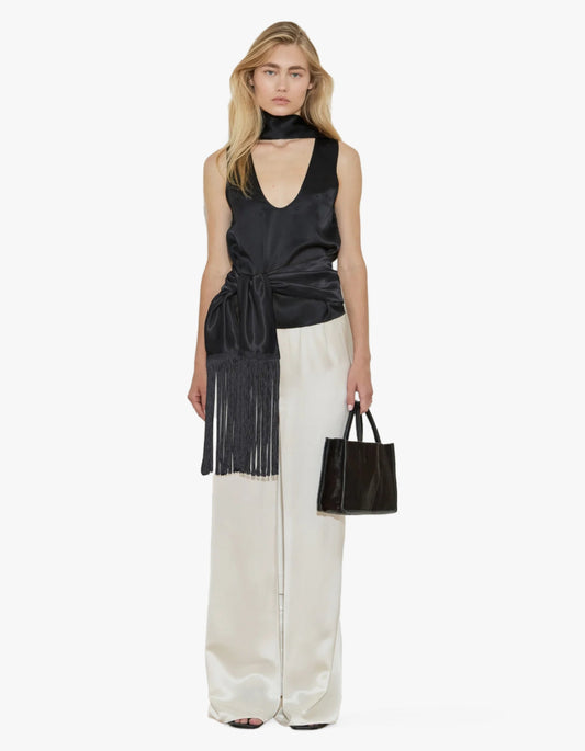Silk Fringe Scarf - Black
